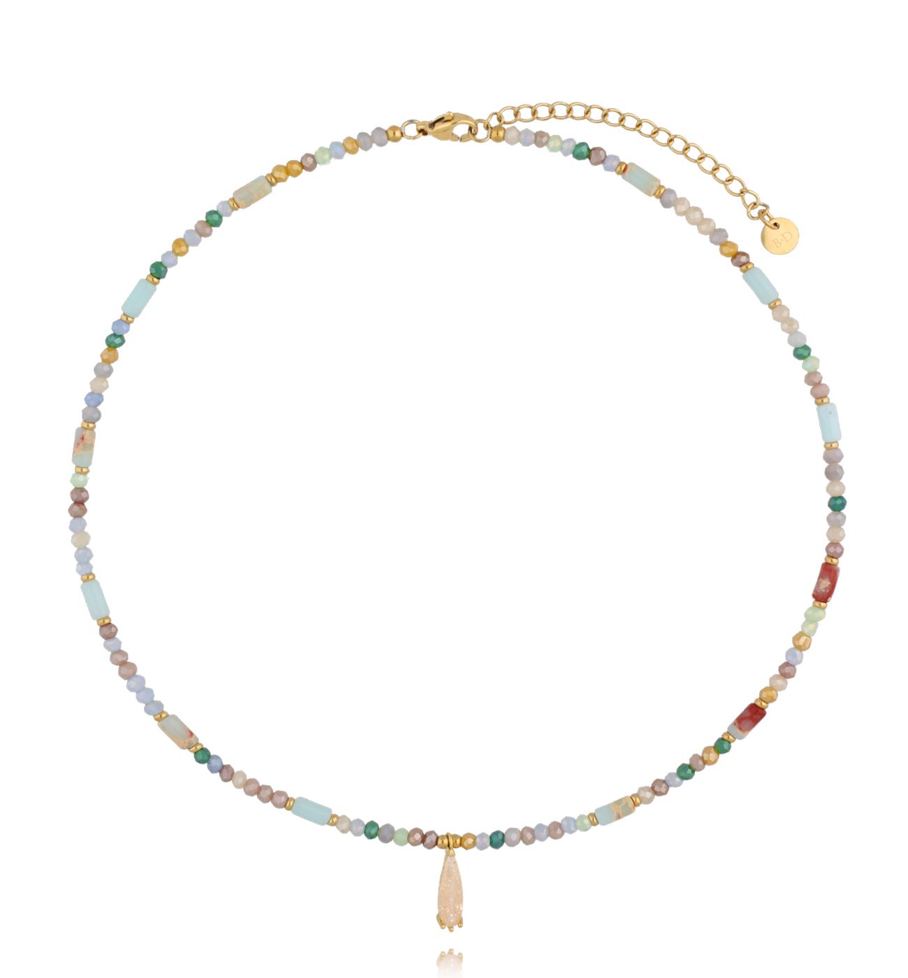 Naszyjnik kolorowy z beżową zawieszką - By Dziubeka