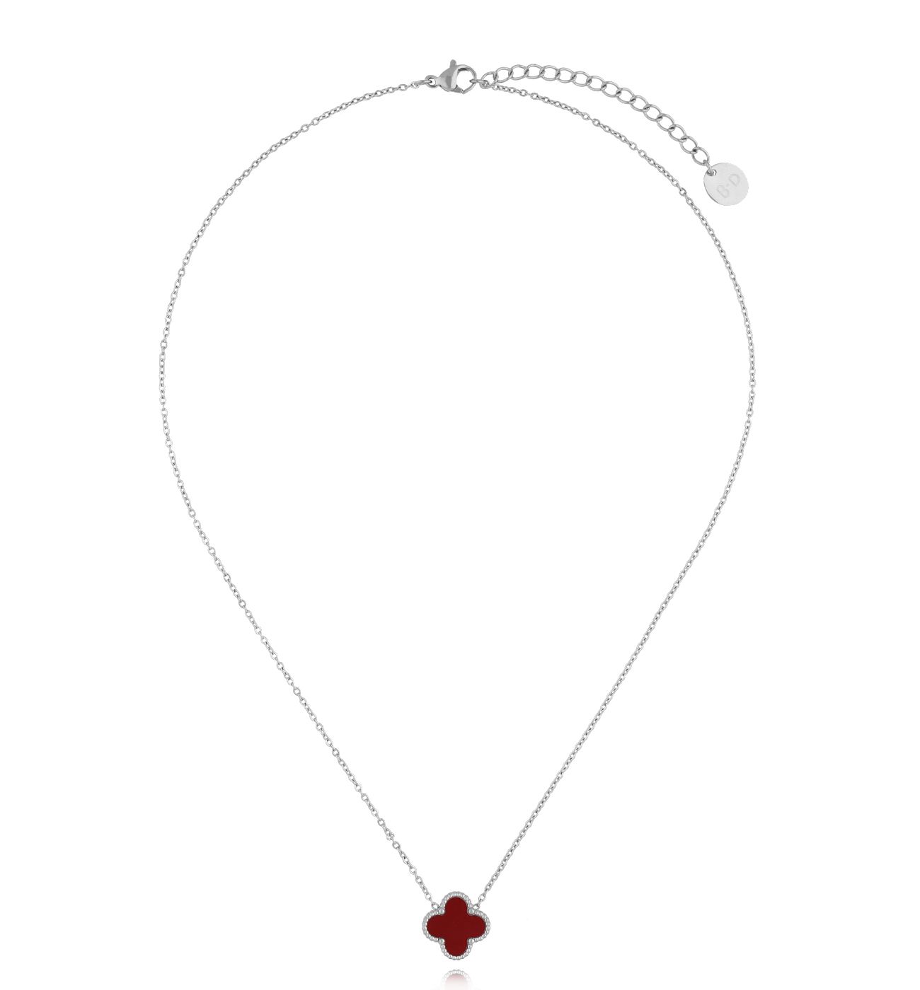 Naszyjnik z bordową koniczynką srebrny NSY0369 - By Dziubeka