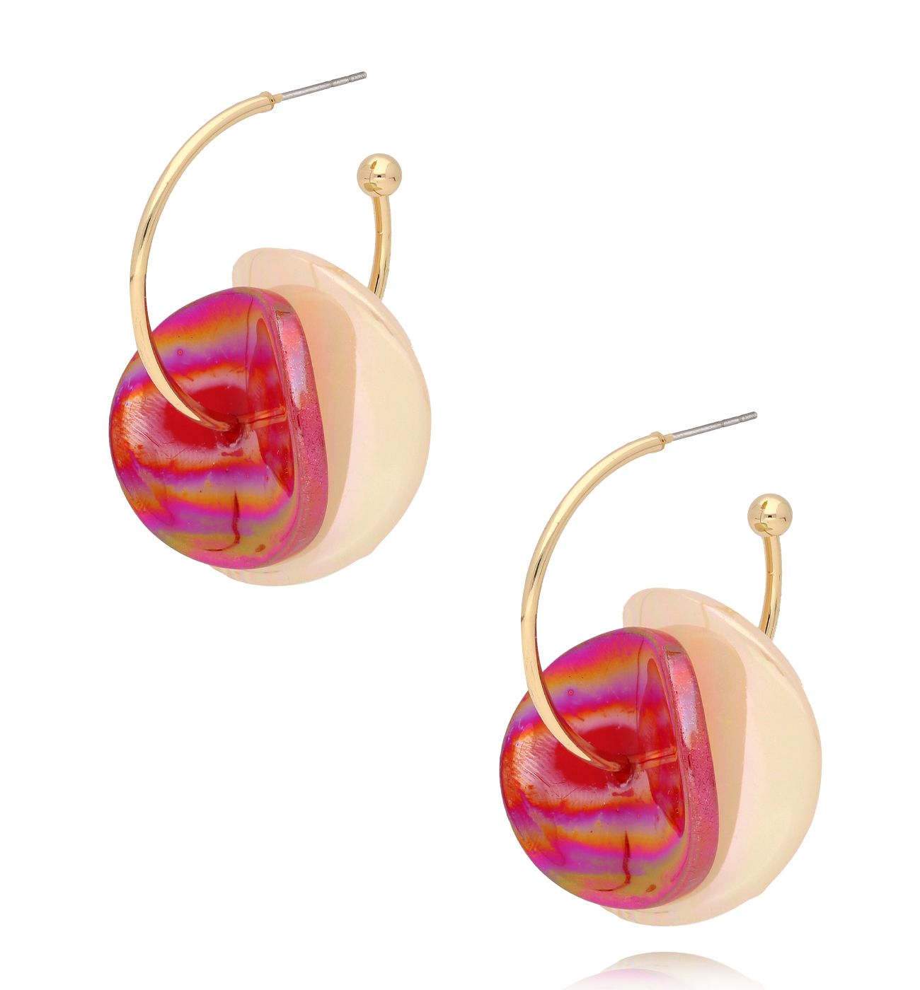 Kolczyki okrągłe kremowo bordowe Arusza KZA0146