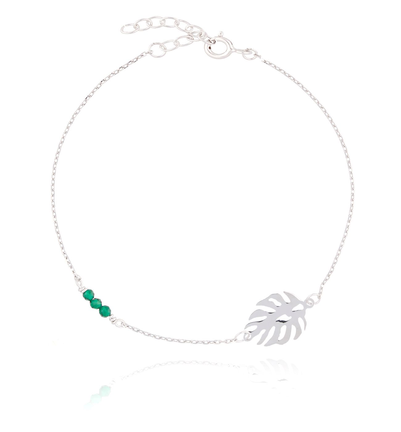 Bransoletka srebrna z liściem monstery - By Dziubeka