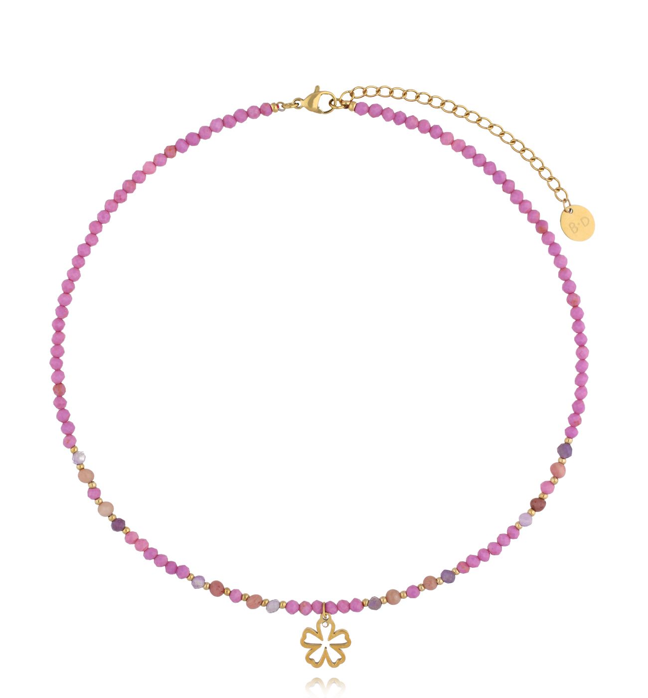 Naszyjnik fioletowy ze złotym kwiatuszkiem - By Dziubeka