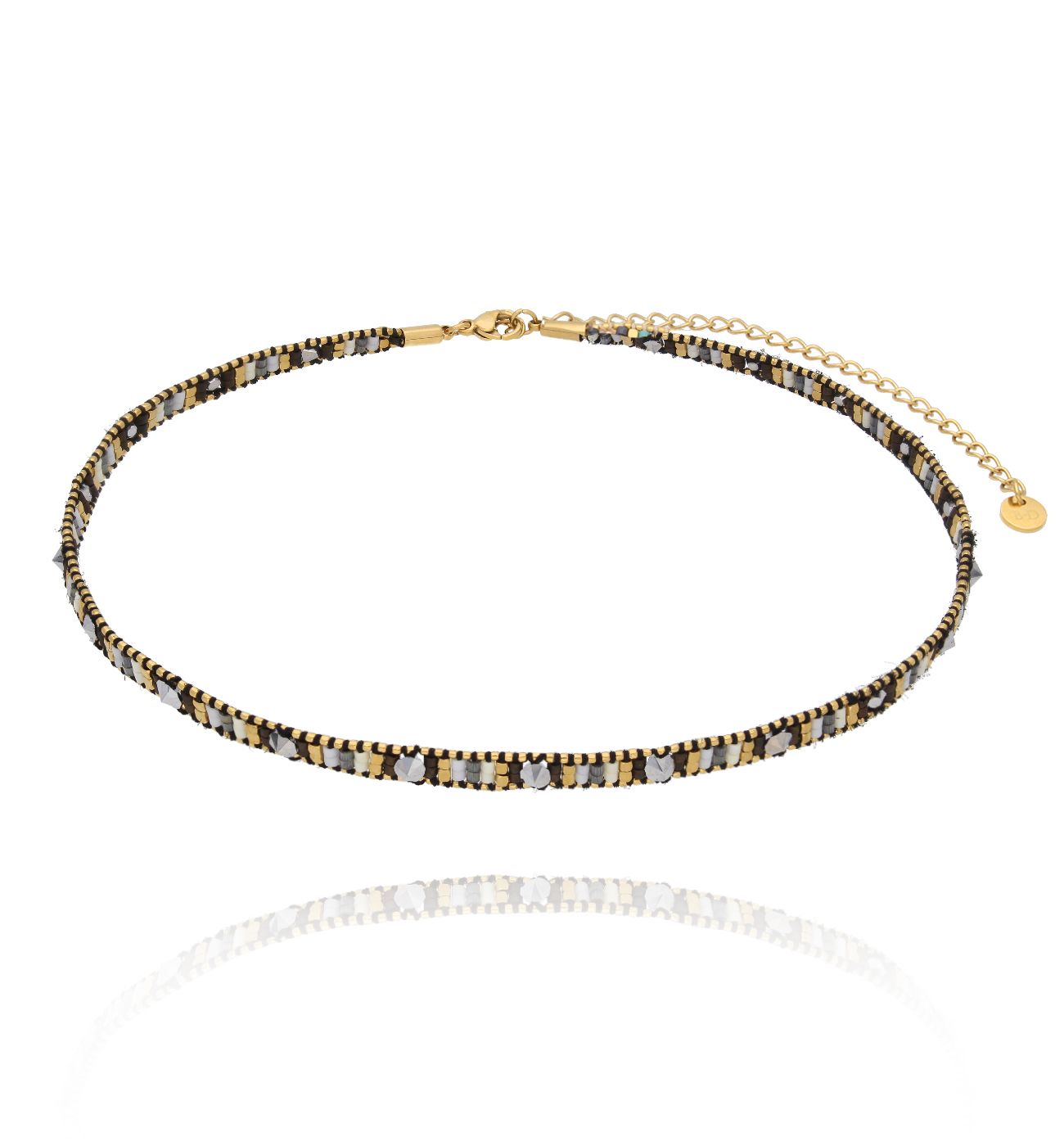 Naszyjnik czarno złoty z koralikami Miyuki Decor - By Dziubeka