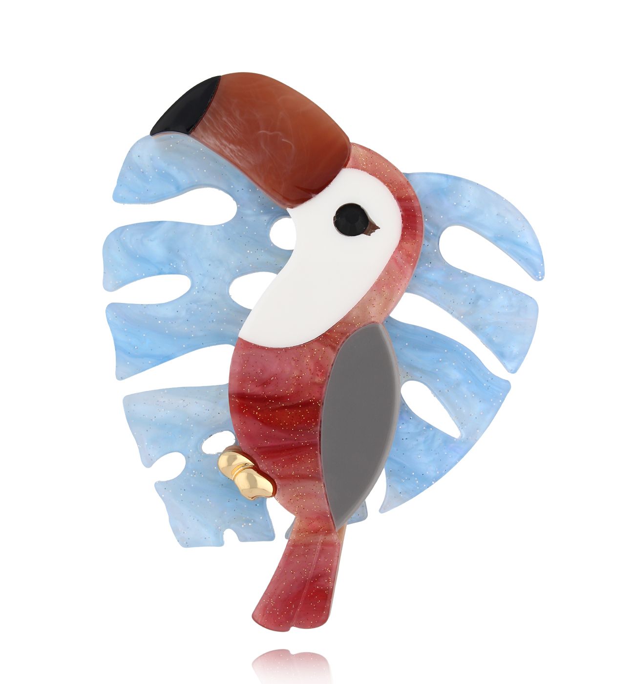 Broszka z tukanem i liściem Toucan BRZA0072 - By Dziubeka
