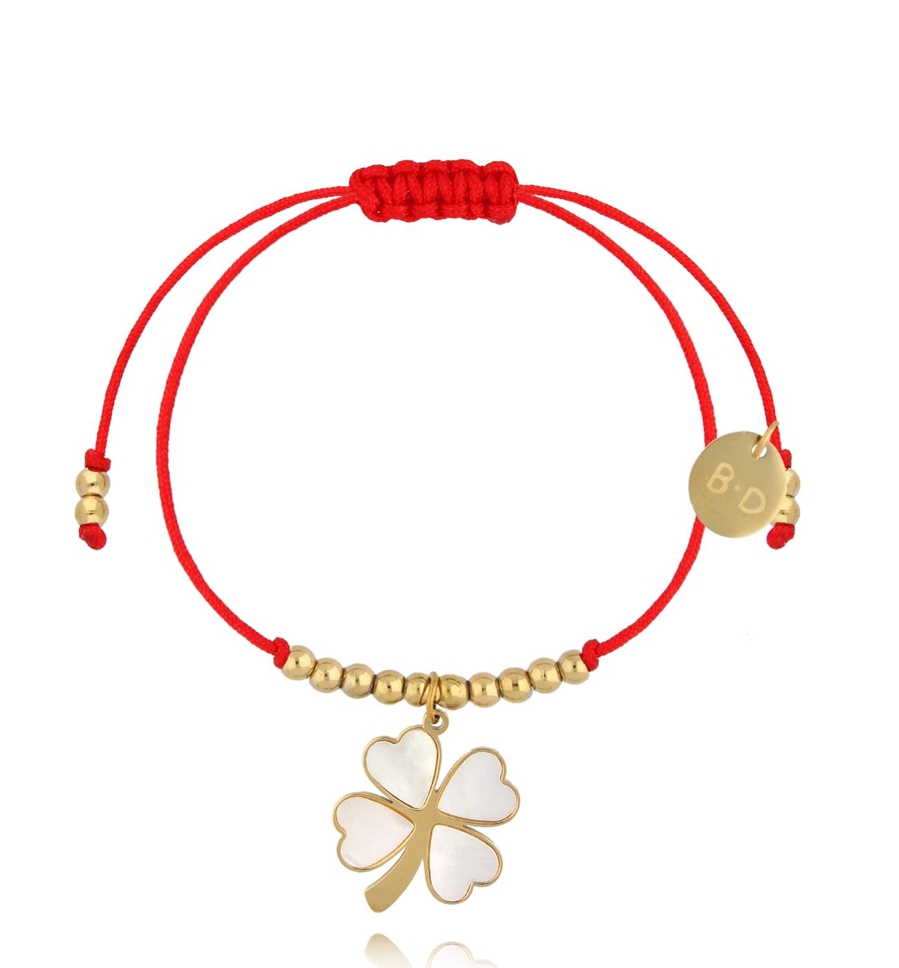 Bransoletka z czerwonym sznurkiem i złotą koniczynką BGL1004 - By Dziubeka