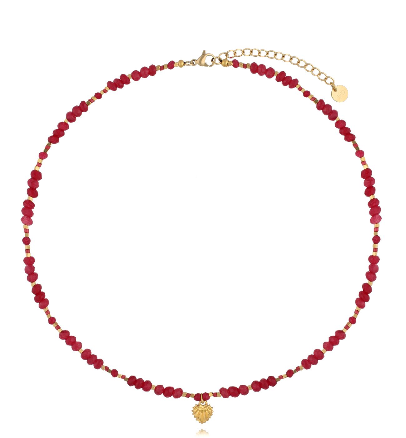 Naszyjnik czerwony z kamieniami i serduszkiem NSC0592