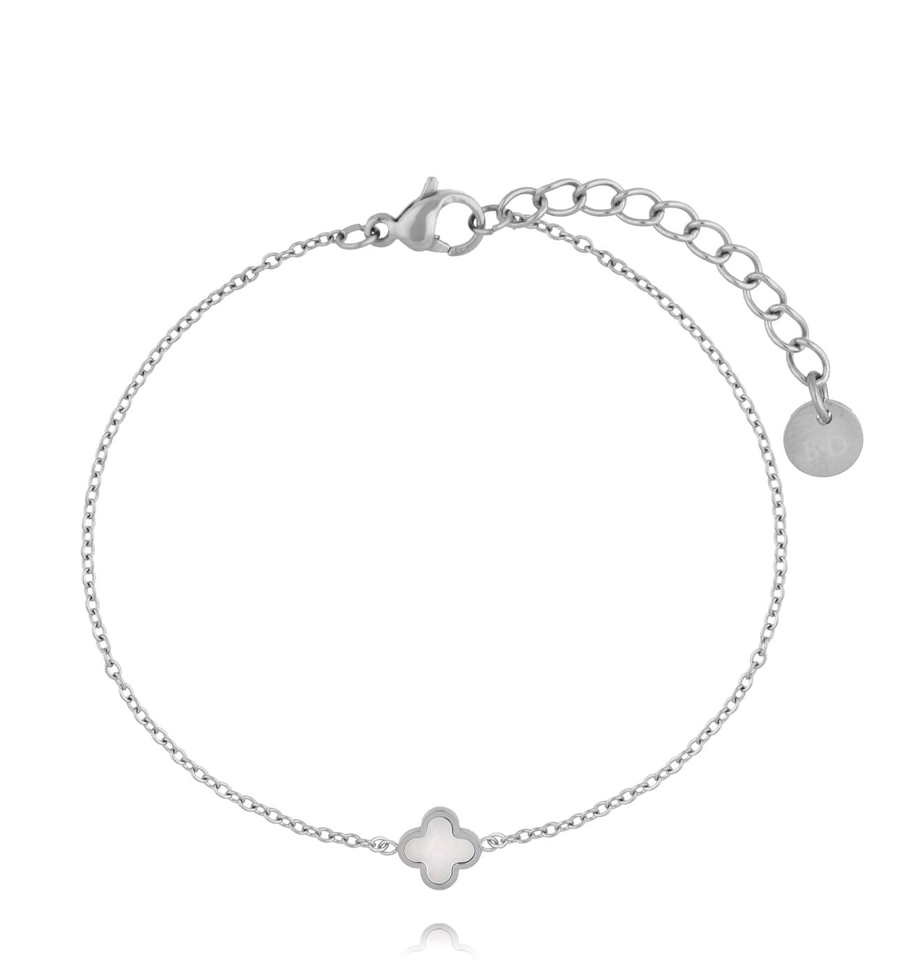 Bransoletka z motywem czterolistnej koniczynki z masy perłowej srebrna BSA0937