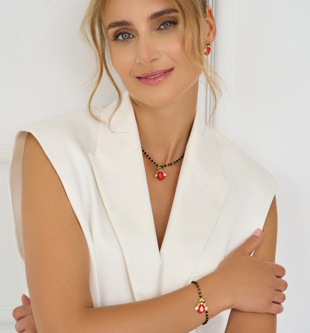 Zestaw biżuterii z czerwonymi owadami Z0284 - By Dziubeka