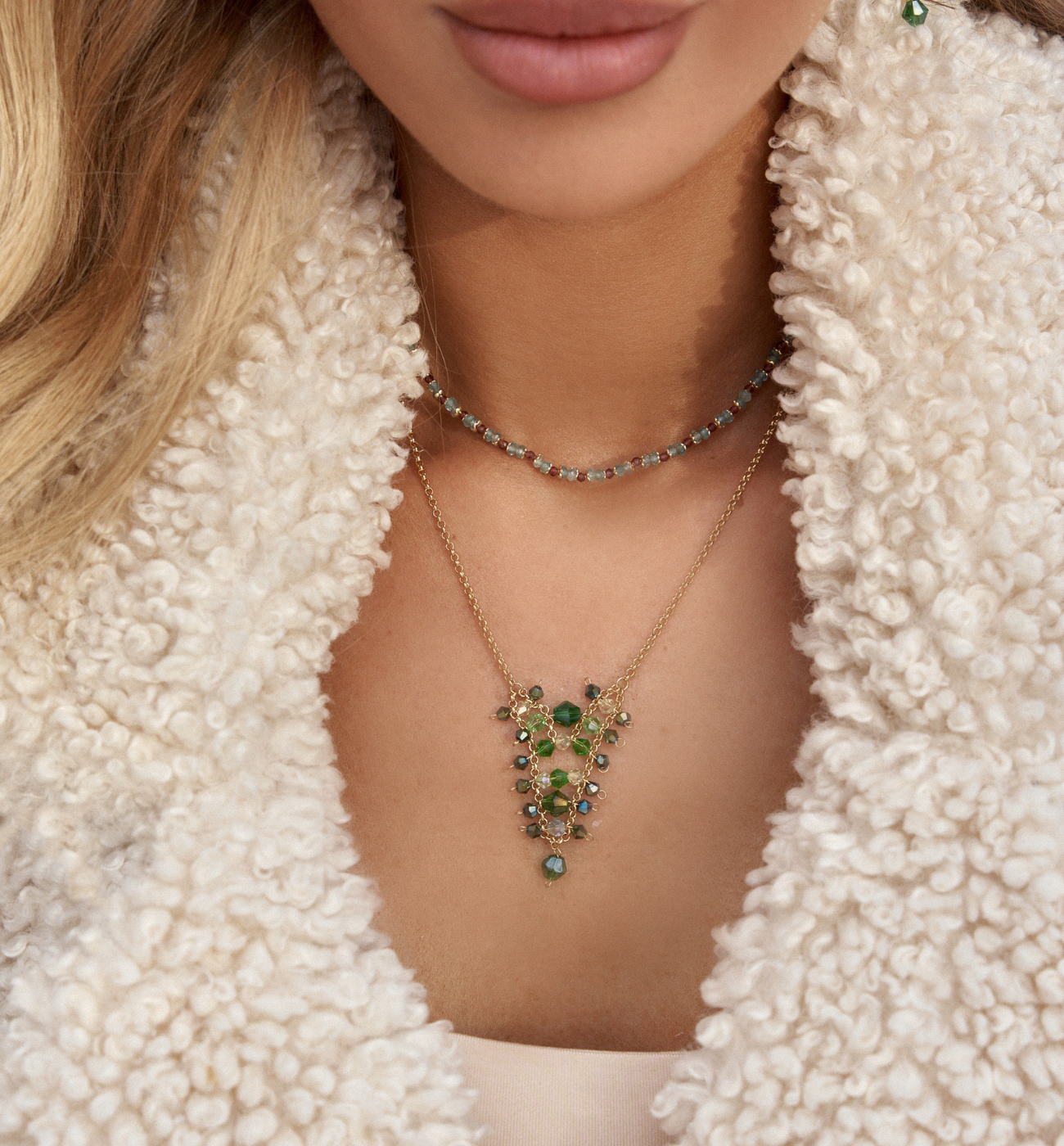 Naszyjnik zielony z kryształkami - By Dziubeka