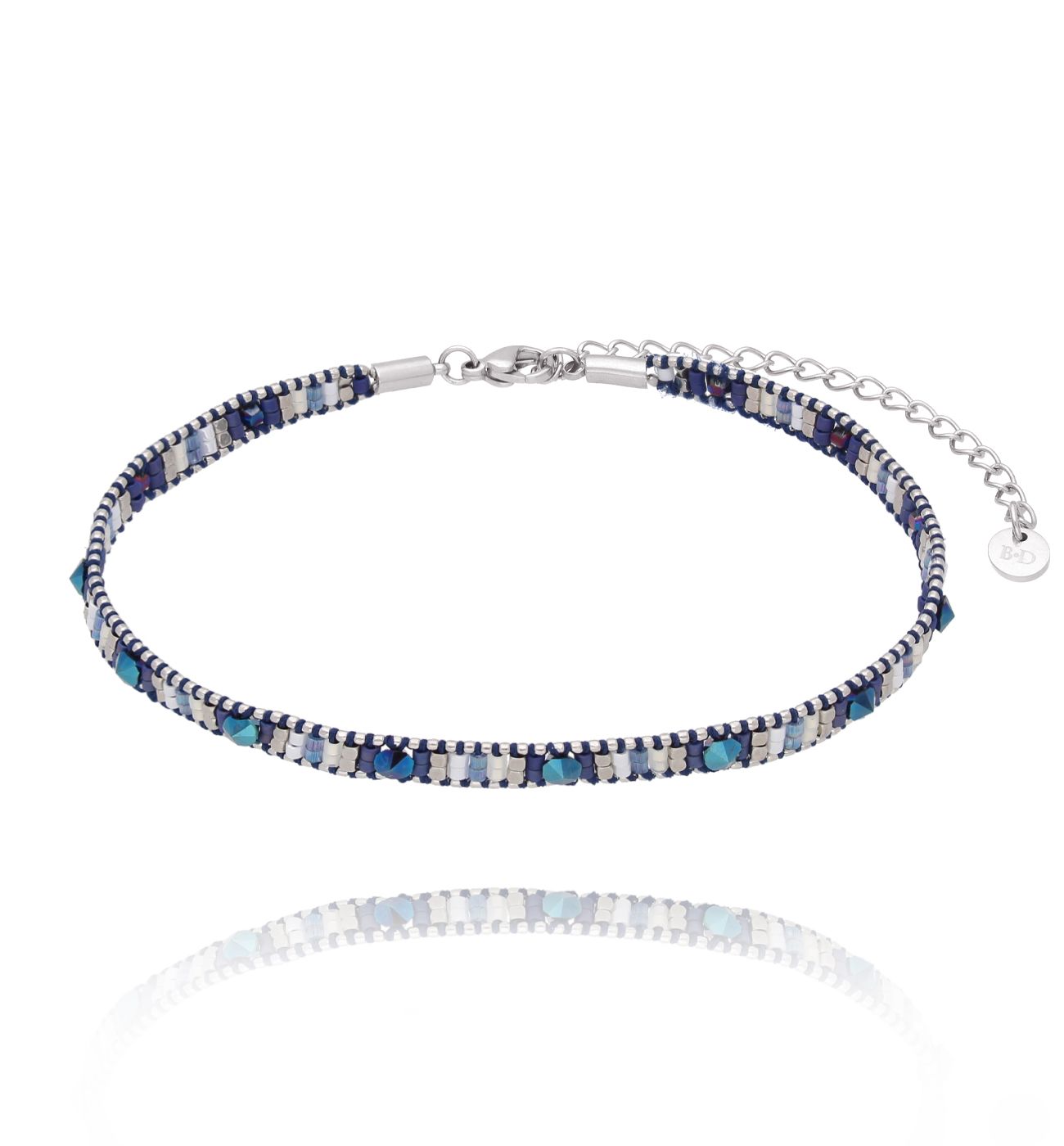 Bransoletka na nogę granatowa z koralikami Miyuki Decor B - By Dziubeka