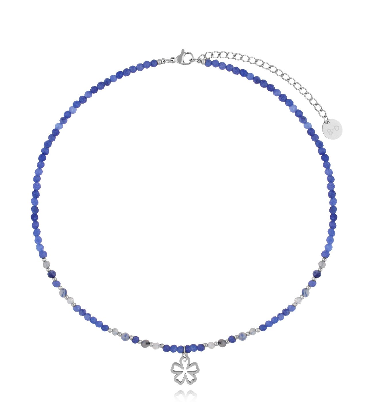 Naszyjnik niebieski ze srebrnym kwiatuszkiem - By Dziubeka