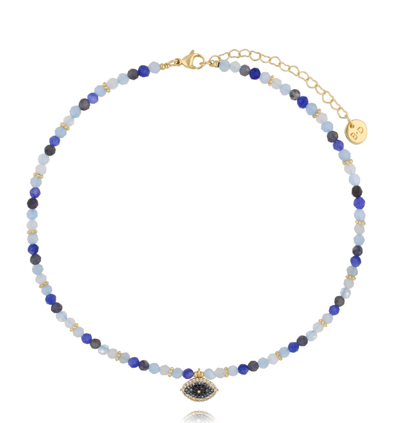 Naszyjnik niebieski z kamieniami i okiem - By Dziubeka