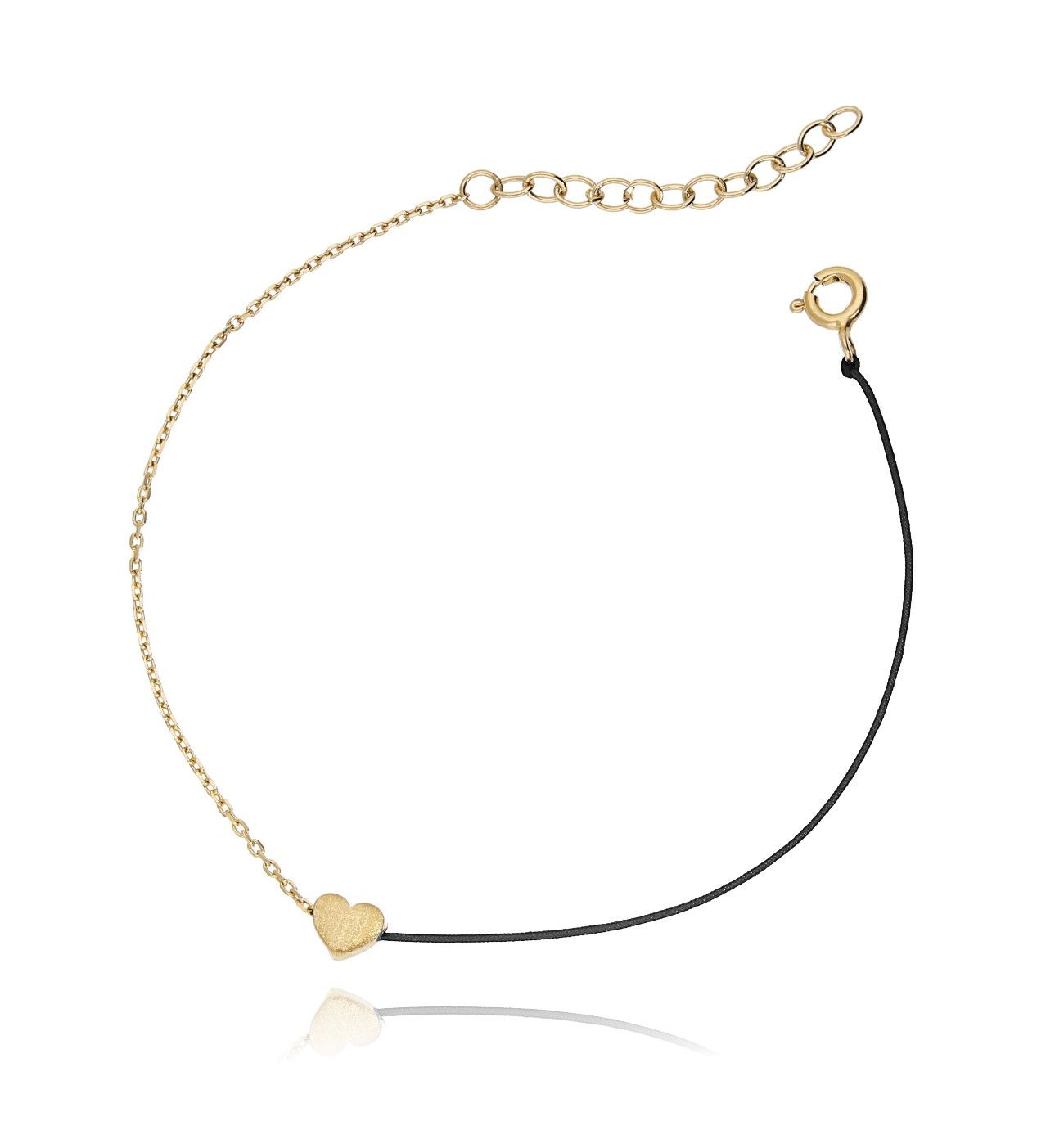 Bransoletka srebrna pozłacana z czarnym sznurkiem - serduszko BSE0053