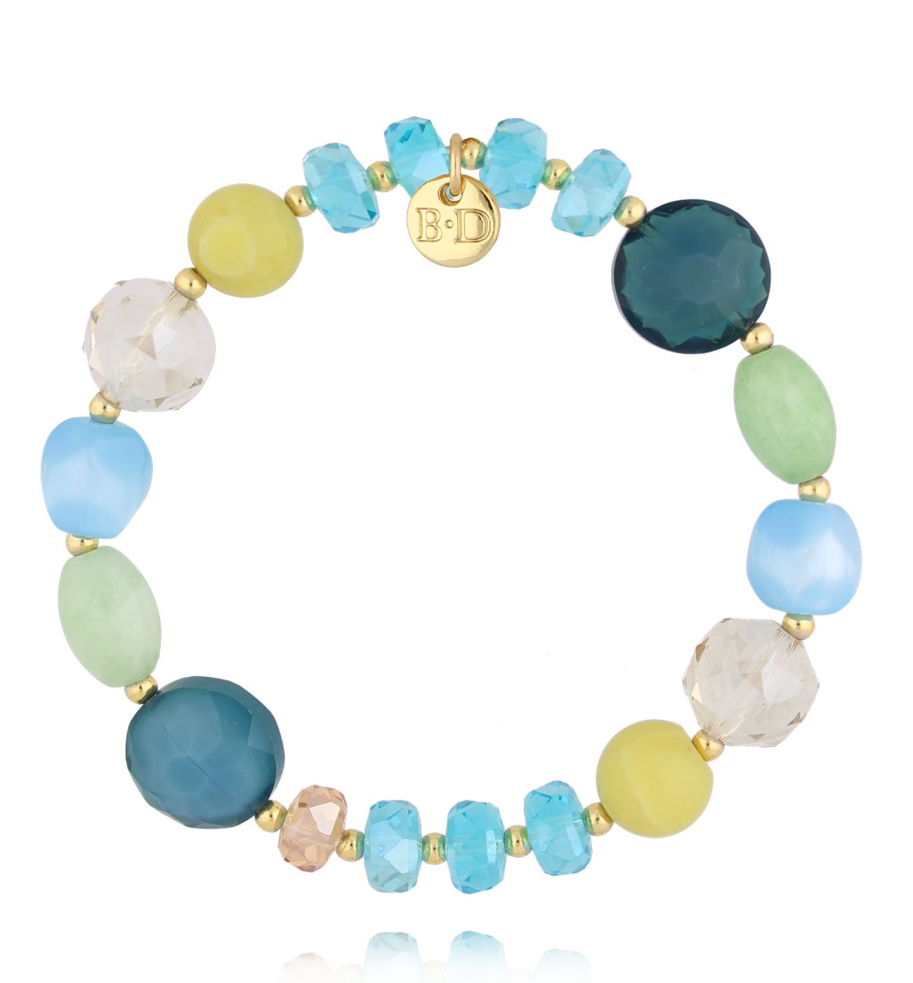 Bransoletka z jadeitem, zielonym kwarcem i turkusowymi szklanymi koralikami - By Dziubeka