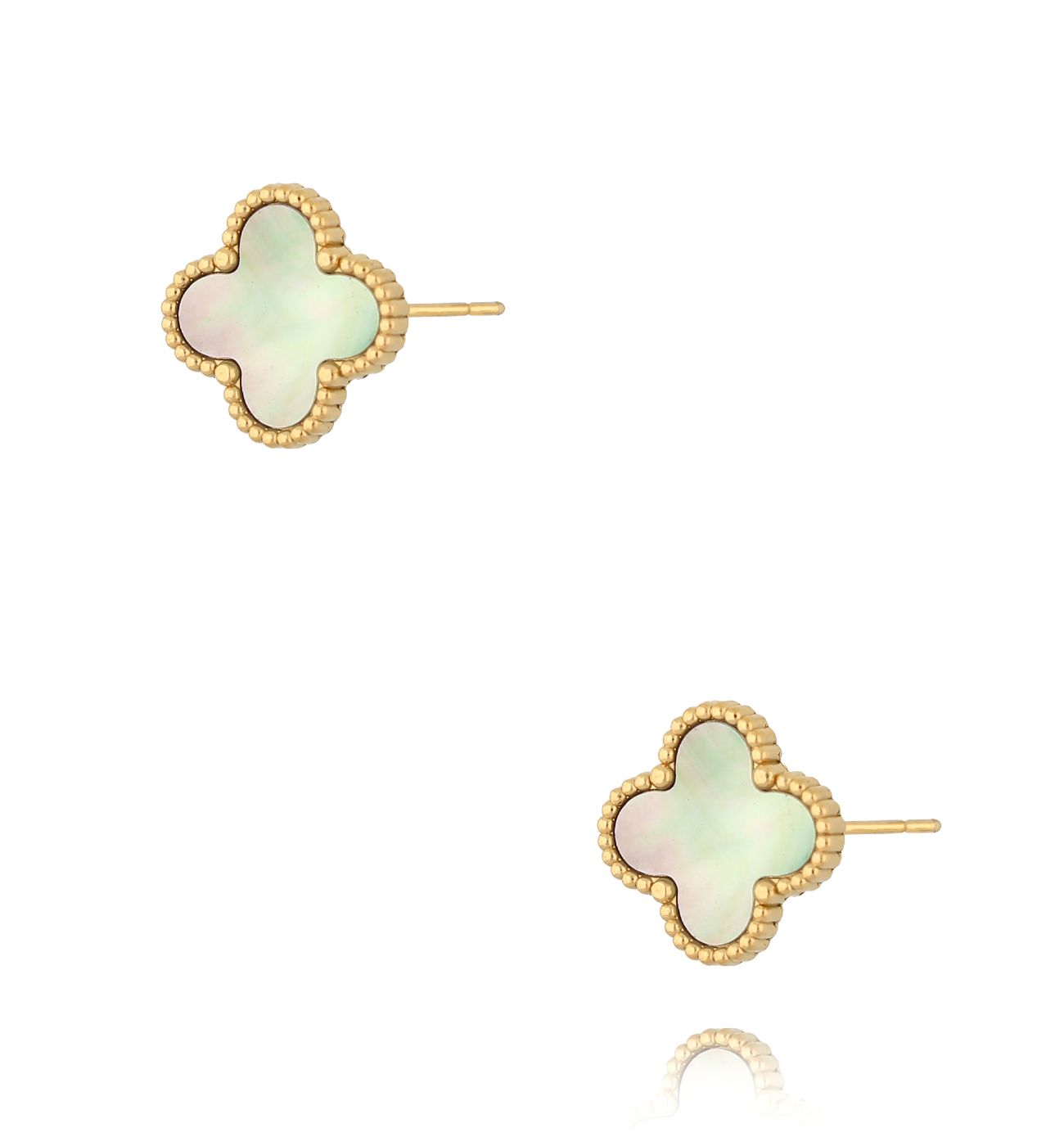 Kolczyki z koniczynką z szarą masą perłową złote Luck in Leaves KSY0202 - By Dziubeka