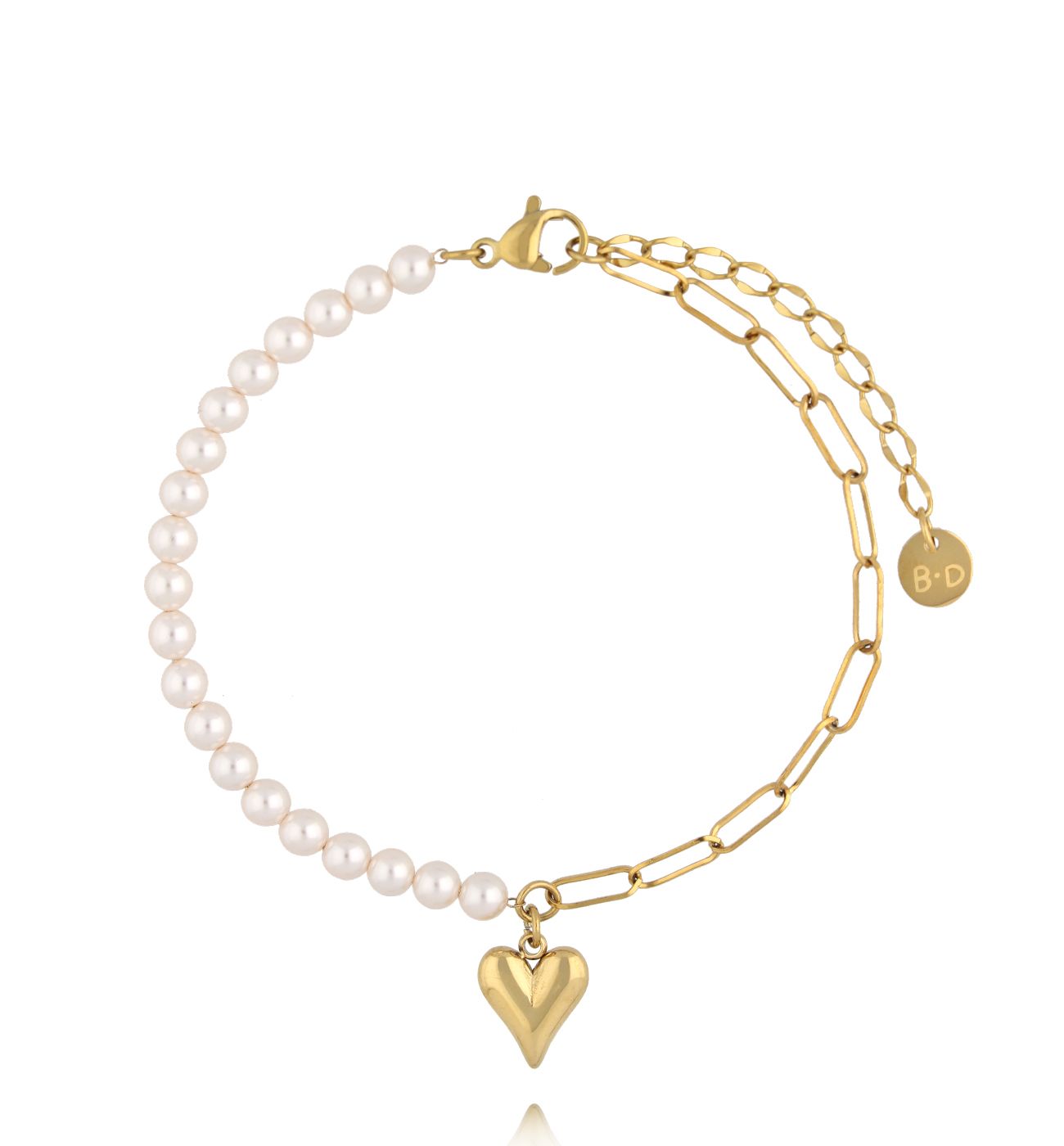 Bransoletka z pereł i łańcuszka z sercem BPE0153 - By Dziubeka