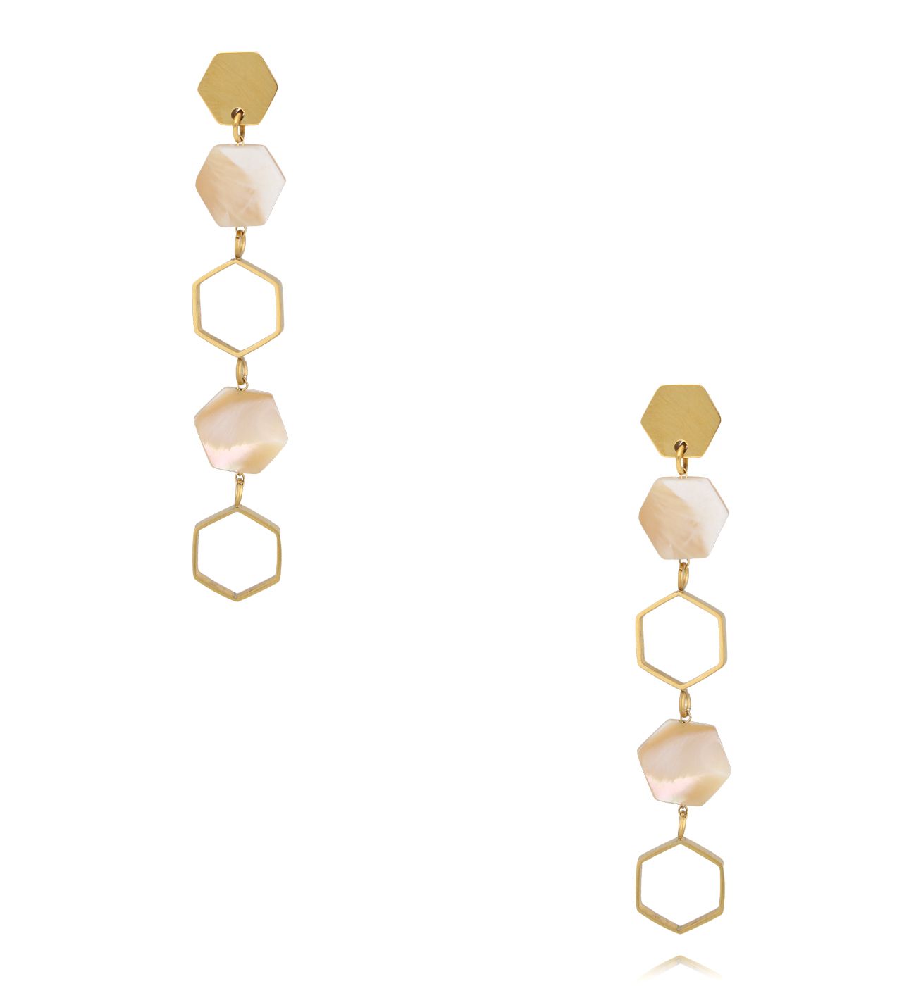 Kolczyki z plastrami miodu z masy perłowej beżowe KSC0167 - By Dziubeka