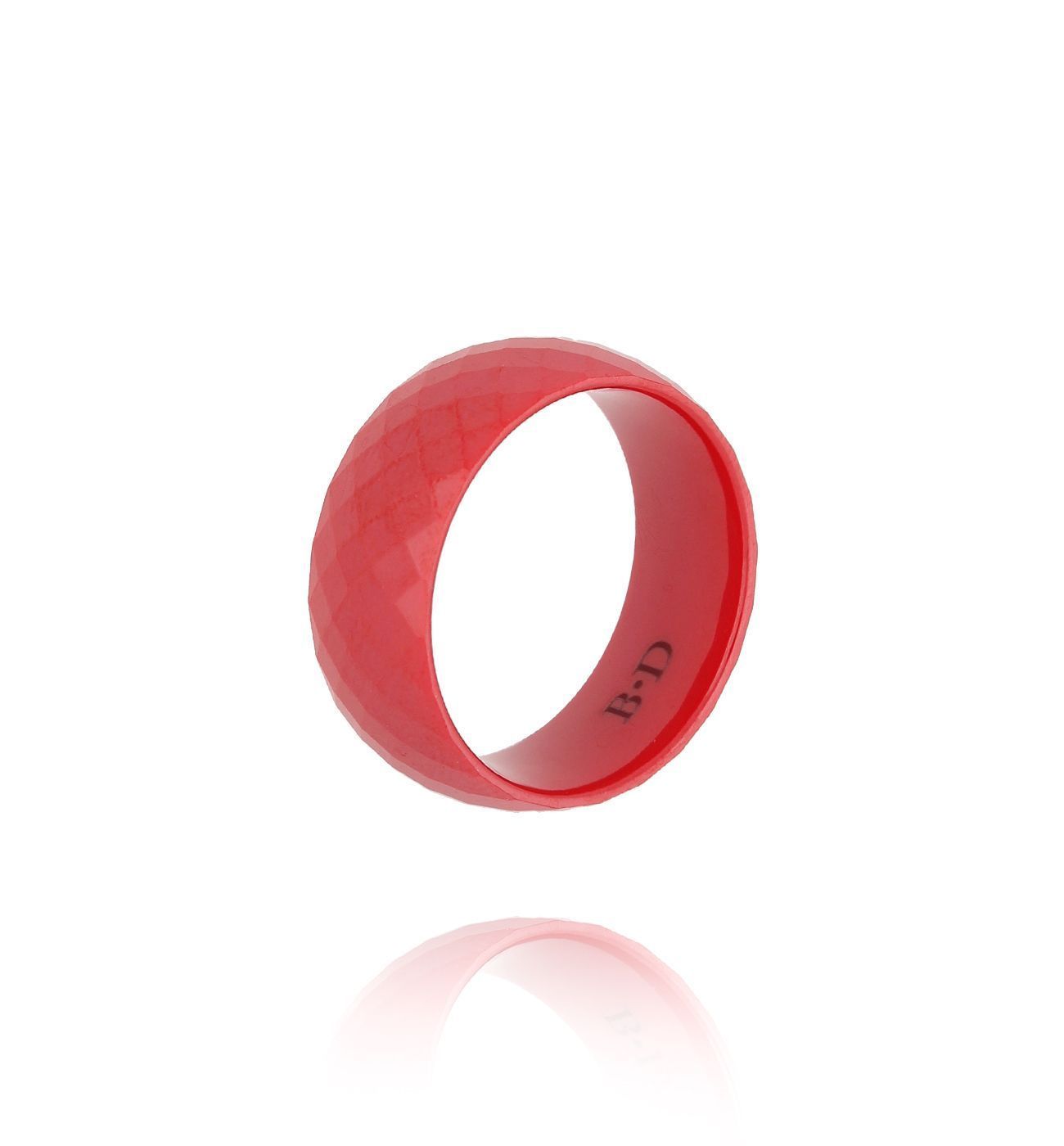 Obrączka z ceramiki czerwona fasetowana Feminine PFE0068 - By Dziubeka