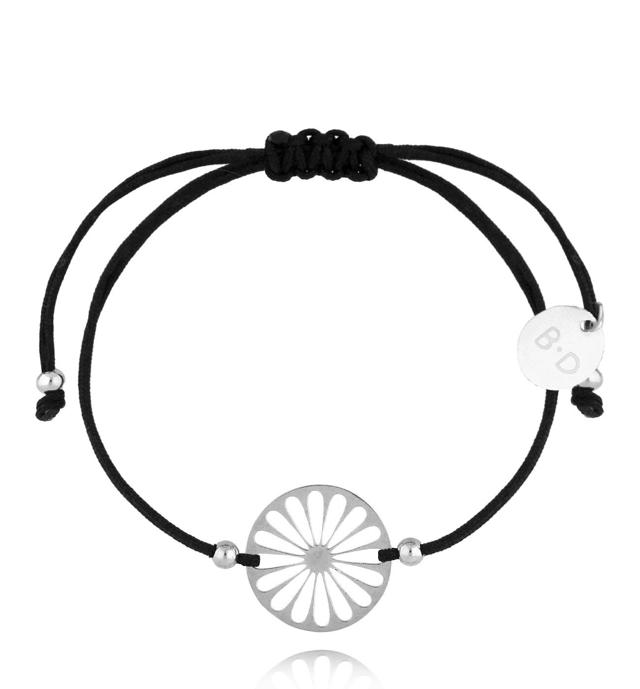 Bransoletka czarna ze srebrną rozetką Flower BGL0877 - By Dziubeka