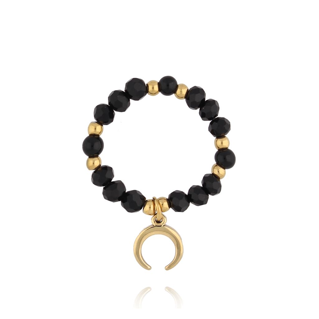 Pierścionek elastyczny czarny z księżycem PSC0678 - By Dziubeka