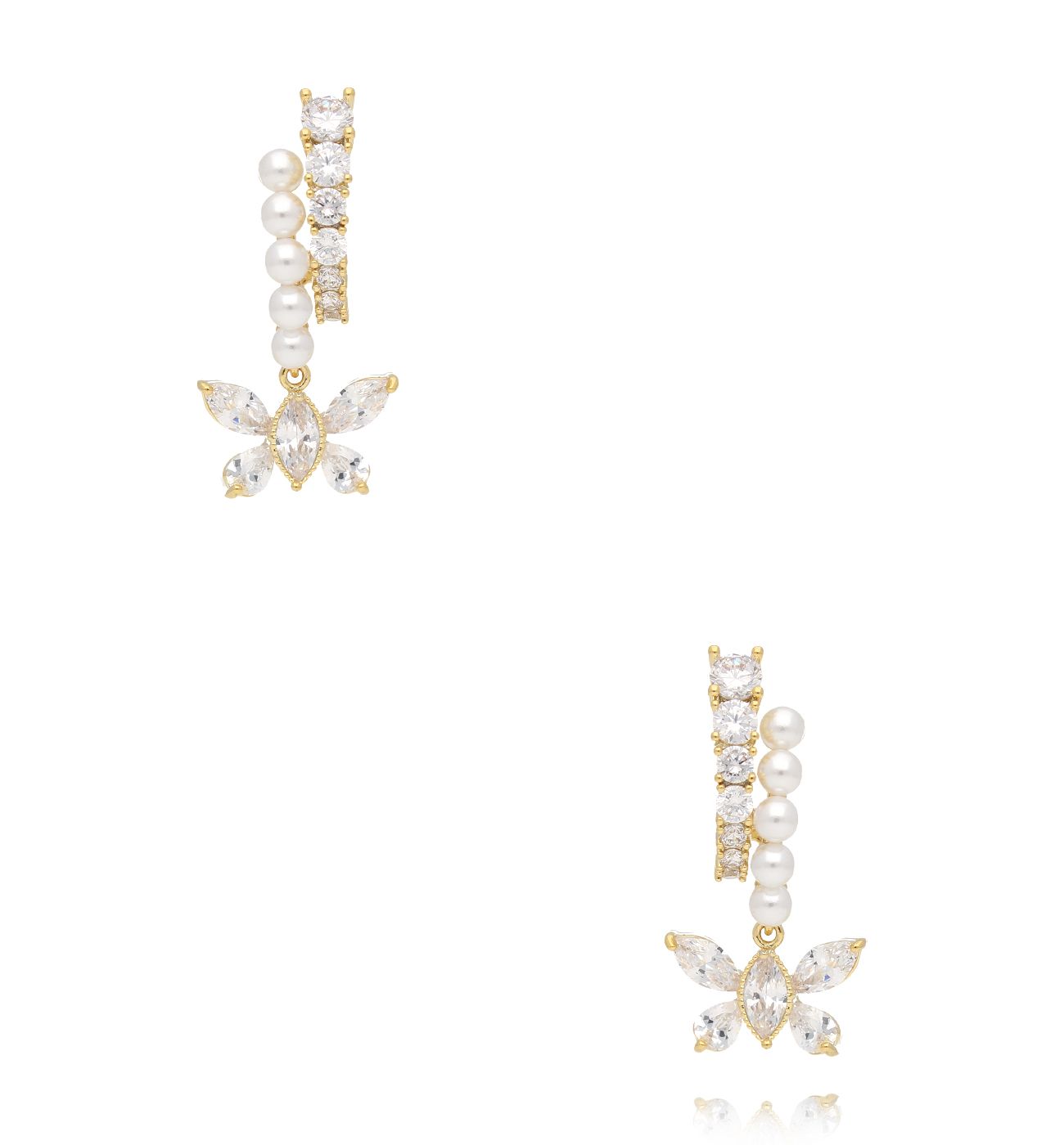 Kolczyki z perłami i motylem z cyrkoniami KSS2092