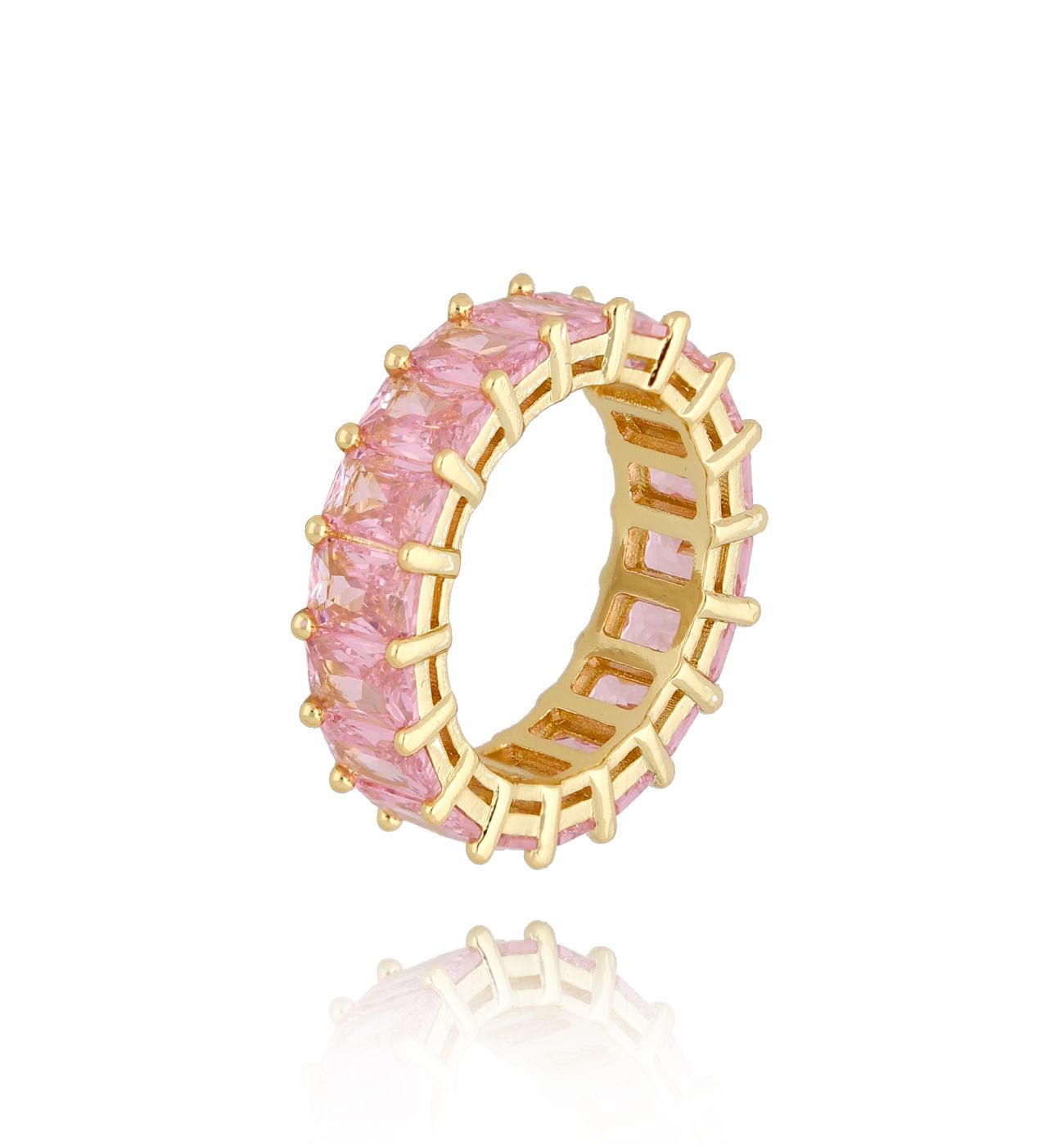 Pierścionek złoty z różowymi kryształkami Ame - By Dziubeka