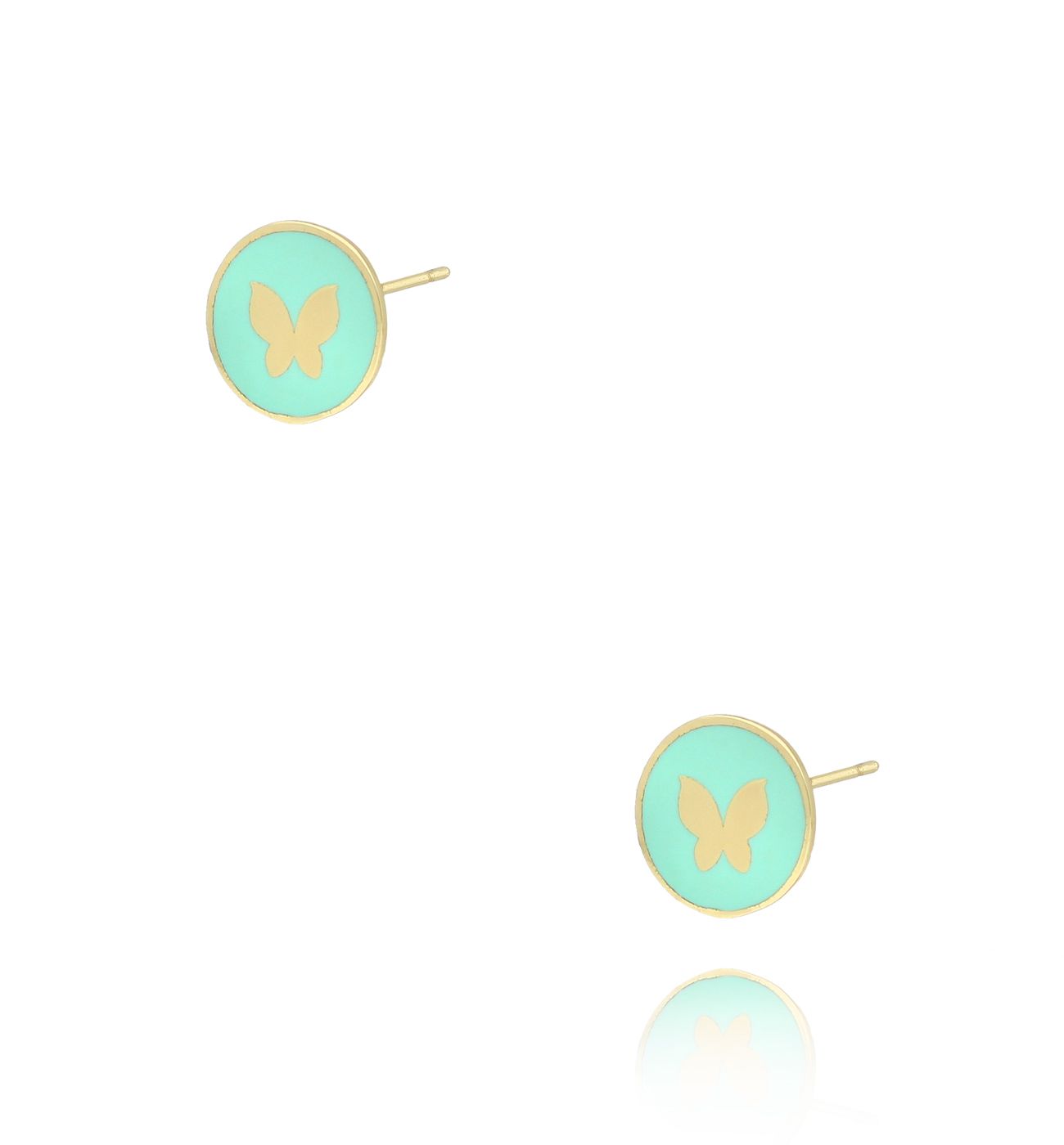 Kolczyki złote z motylkiem i miętową emalią KCA0004 - By Dziubeka