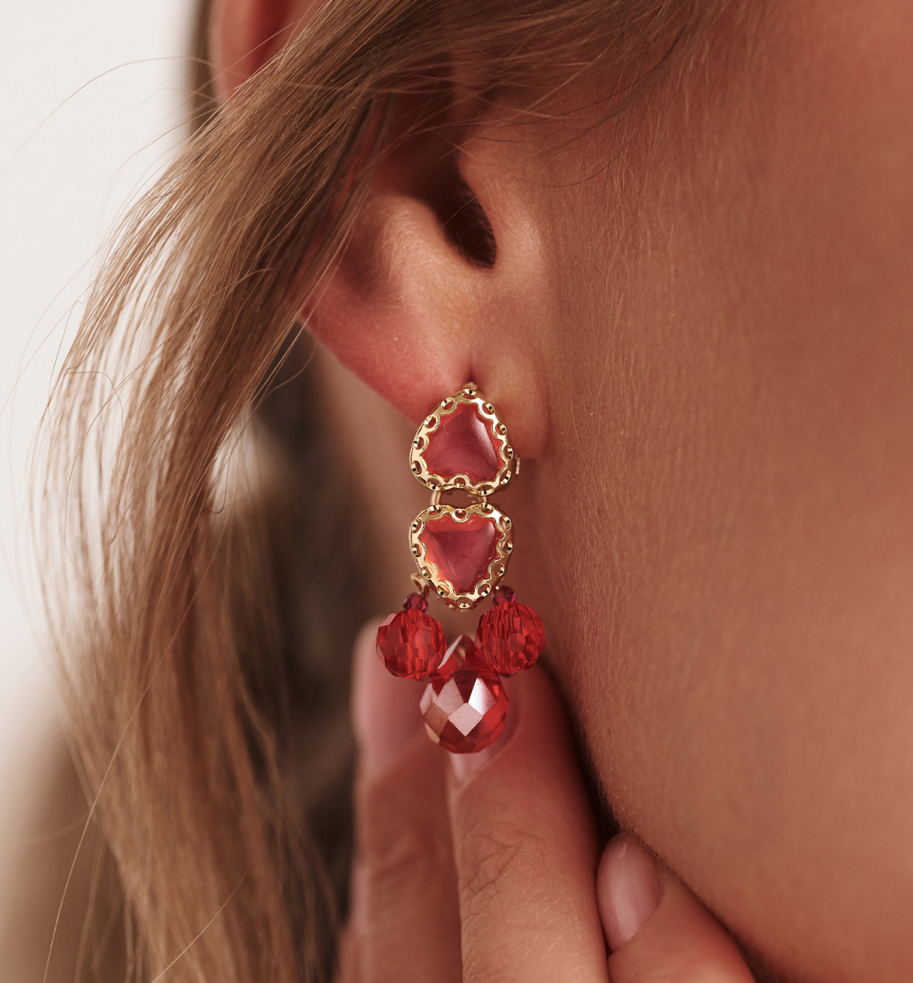 Kolczyki czerwone z kryształami KGA0033 - By Dziubeka