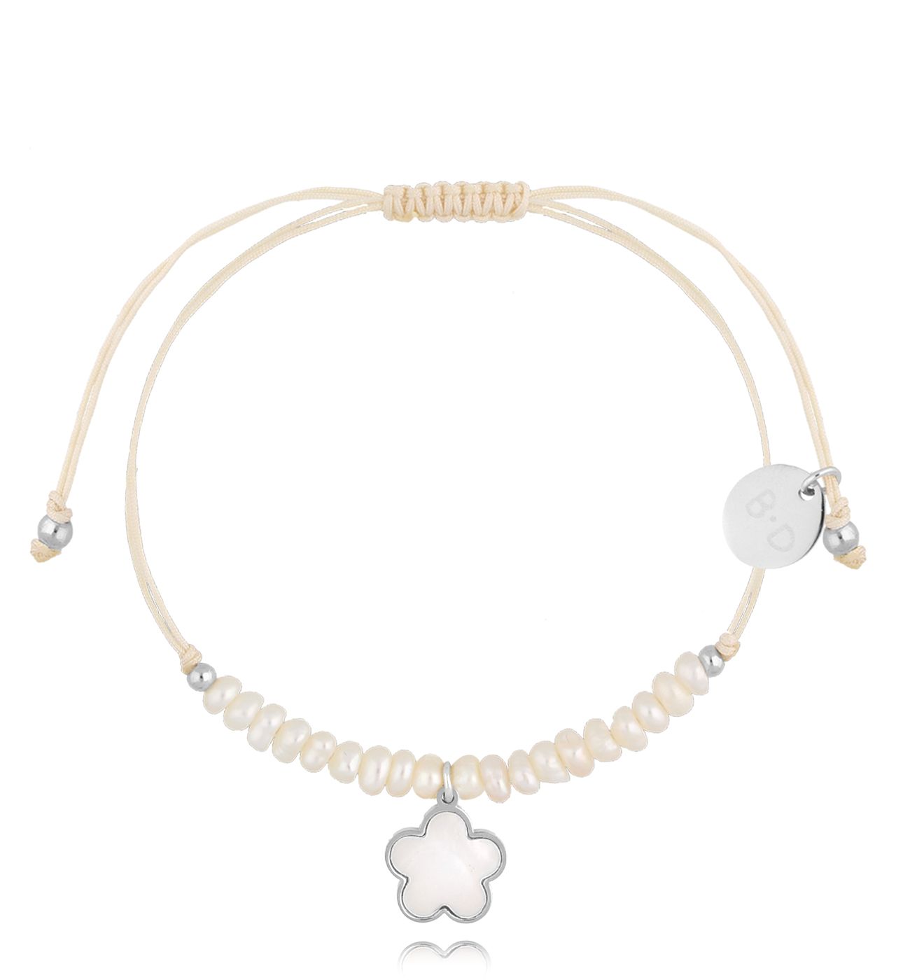 Bransoletka z perełkami i srebrnym kwiatuszkiem Feliz BMT0086