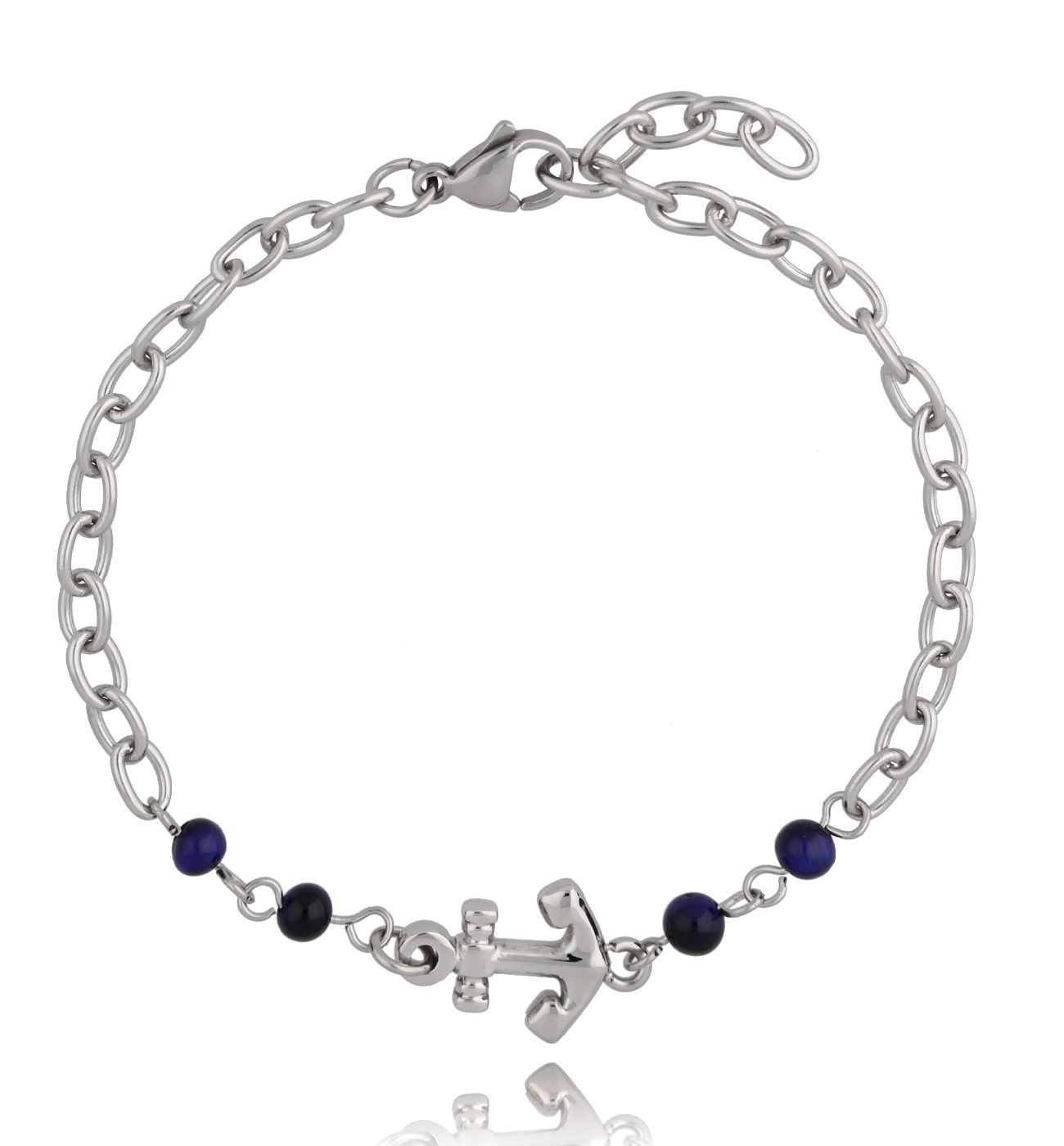 Bransoletka ze stali szlachetnej z kamieniami i kotwicą Sailor BMITC0311