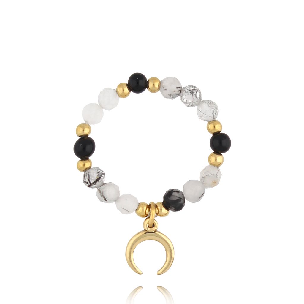 Pierścionek z kwarcami i księżycem Black Magic PSC0564 - By Dziubeka