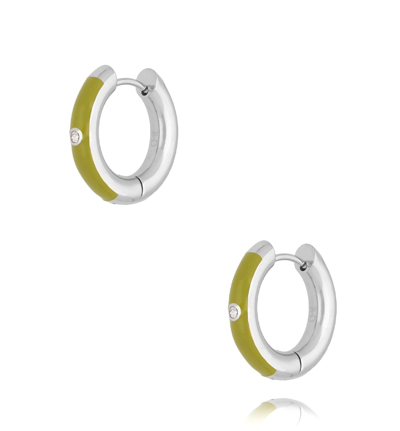 Kolczyki srebrne okrągłe z zieloną emalią Cannes KSA1656