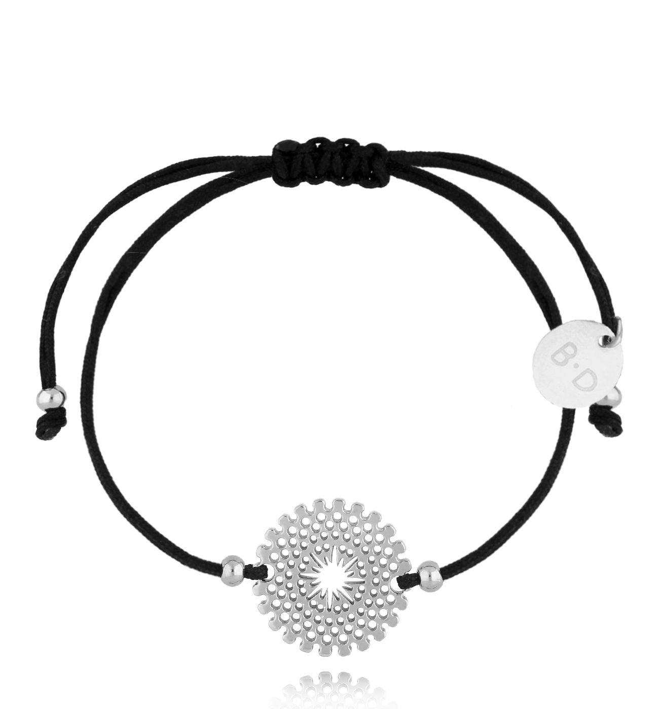 Bransoletka czarna ze srebrną rozetką Lindi BGL0973 - By Dziubeka