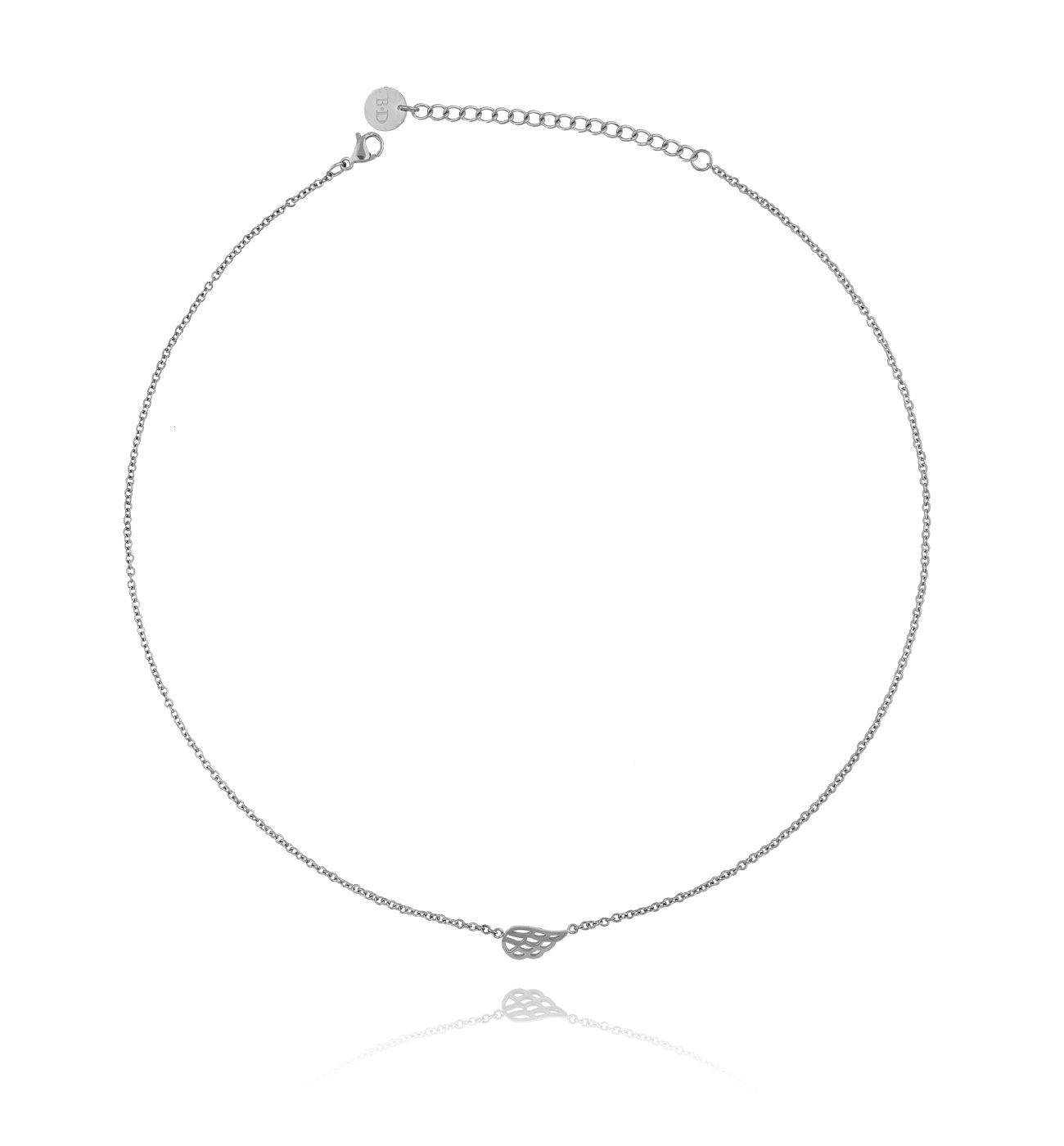 Naszyjnik srebrny ze skrzydełkiem ze stali szlachetnej - By Dziubeka