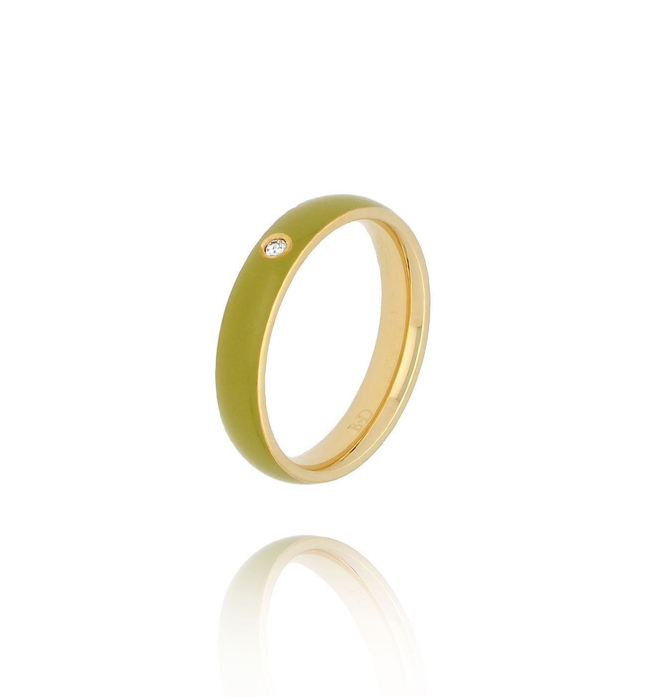 Pierścionek złoty z zieloną emalią Cannes - By Dziubeka