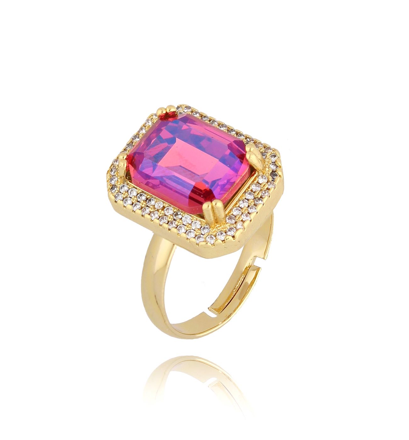 Pierścionek z fuksjowym kryształkiem Majestic PSS0092 - By Dziubeka