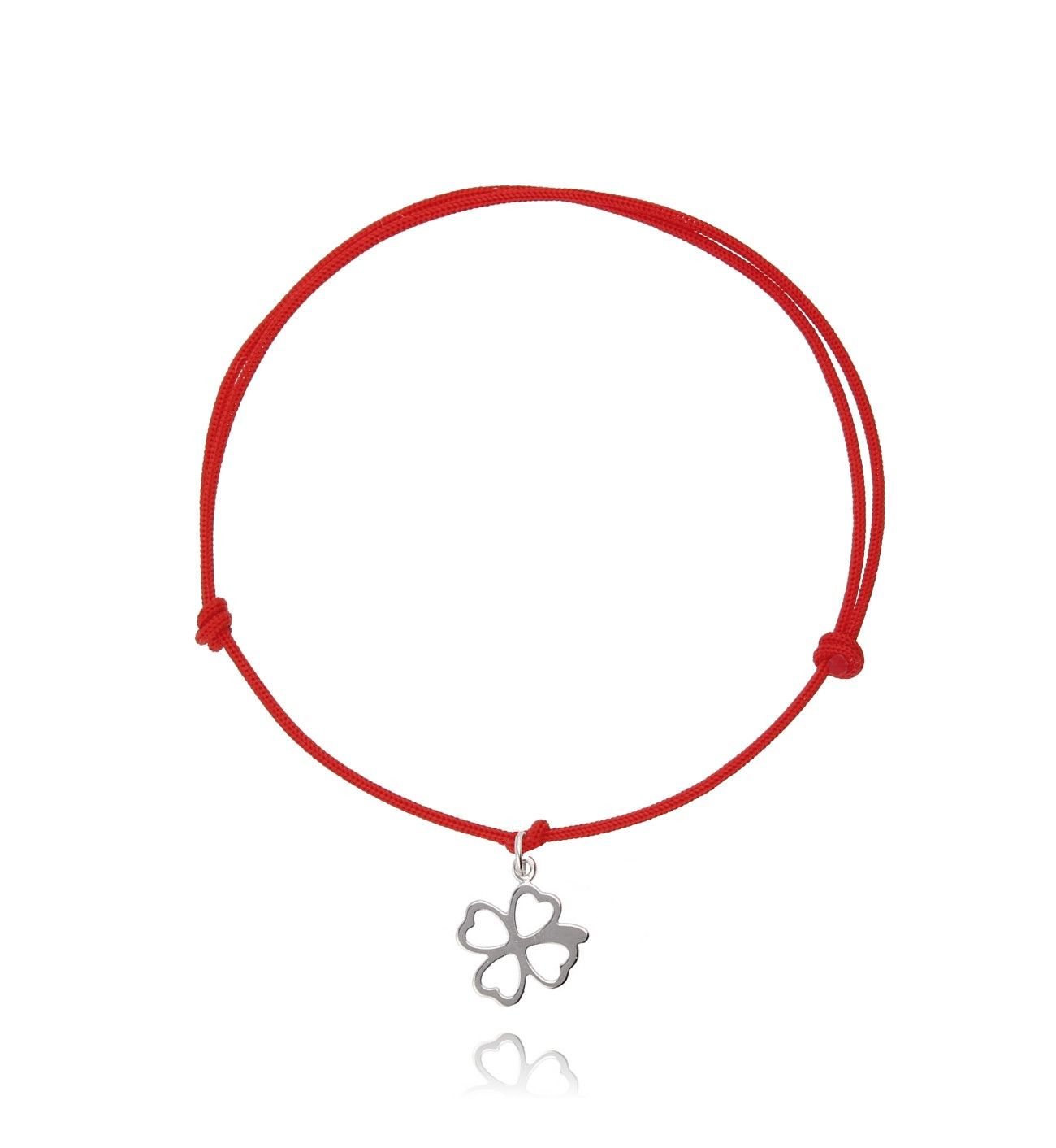 Bransoletka srebrna koniczynka na czerwonym sznurku BSE0055