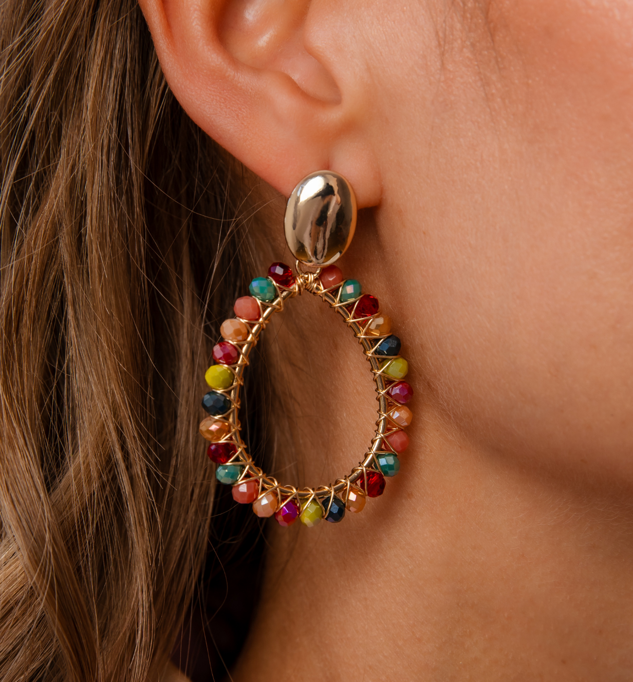 Kolczyki łezki z kolorowymi kryształkami KWE0284 - By Dziubeka