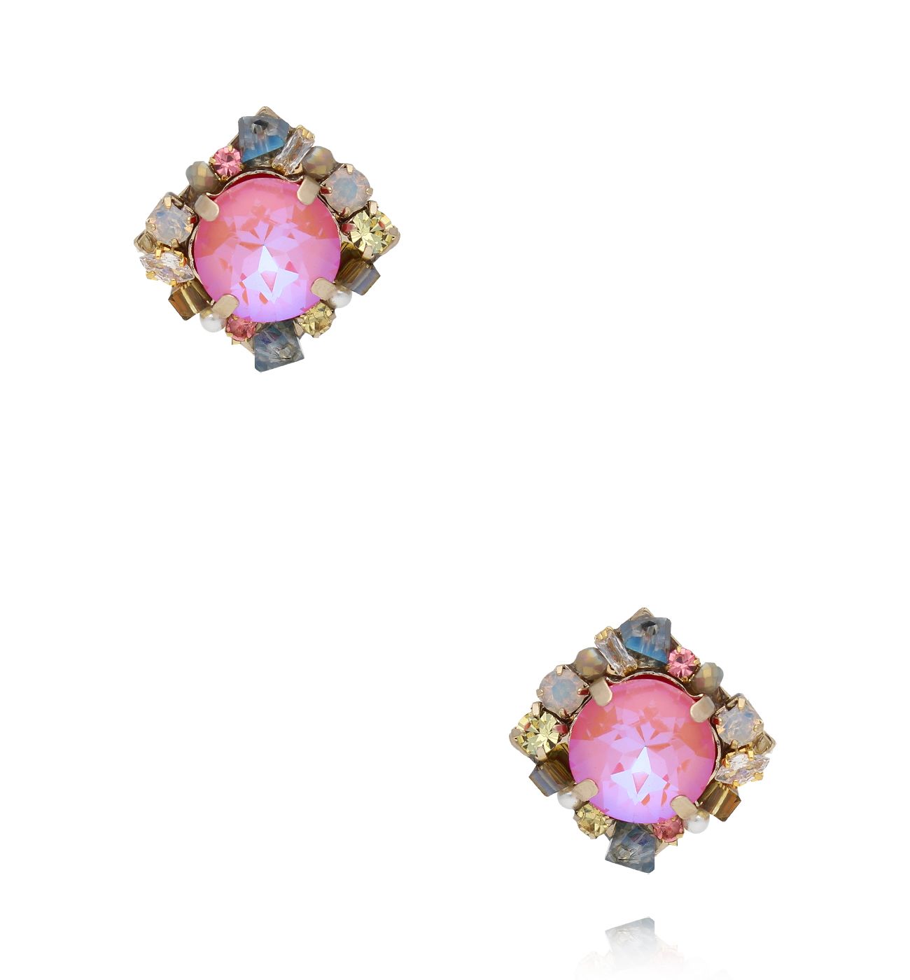 Kolczyki z różowym kryształem i pastelowymi akcentami KLU0158 - By Dziubeka