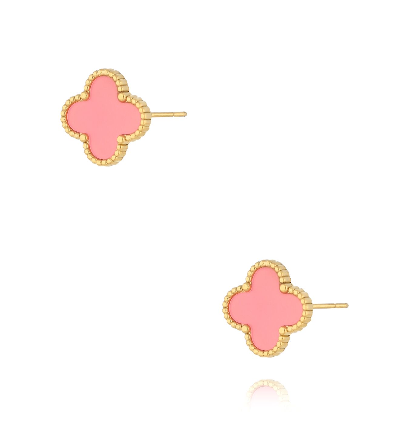 Kolczyki z koniczynką malinowe złote Luck in Leaves KSY0203 - By Dziubeka