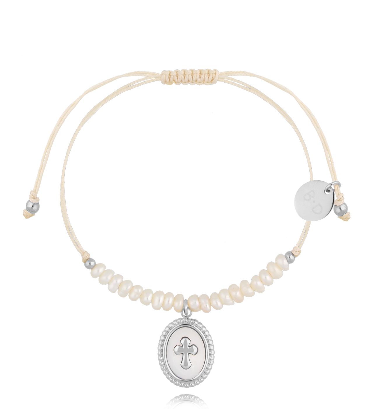 Bransoletka z perełkami i srebrnym krzyżykiem Feliz BMT0042