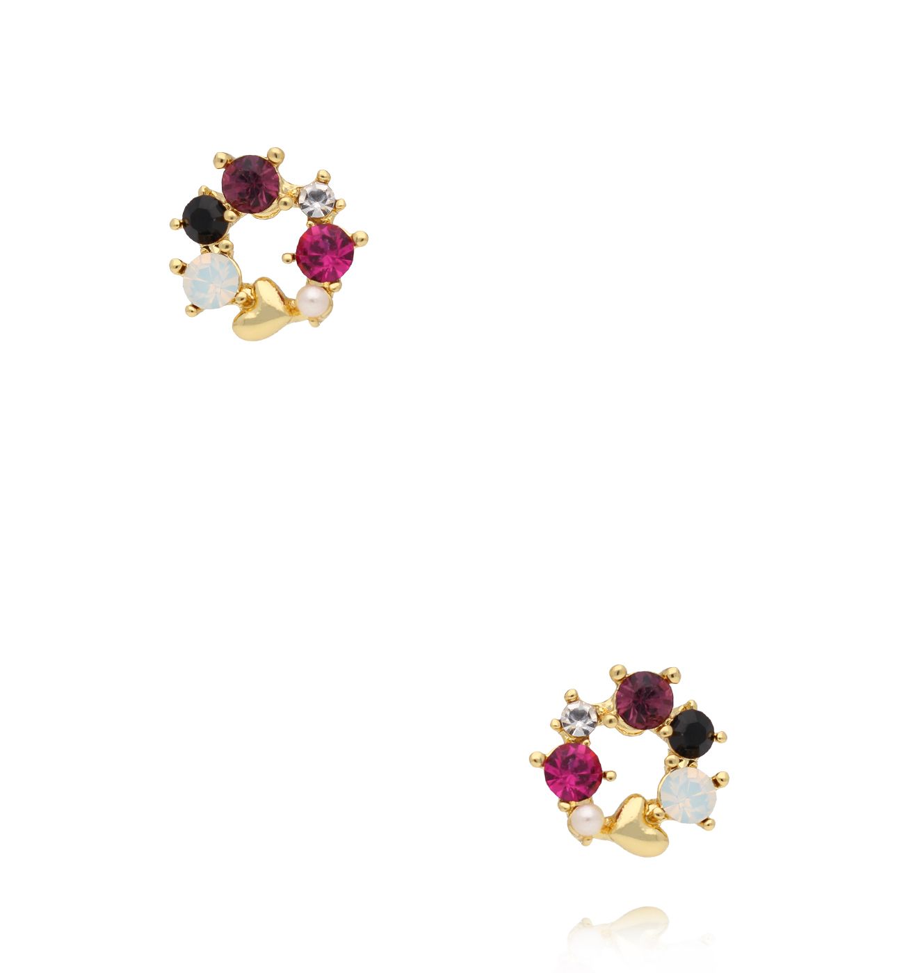 Kolczyki kolorowe kółeczka z cyrkoniami i perełką – różowe KSS2087