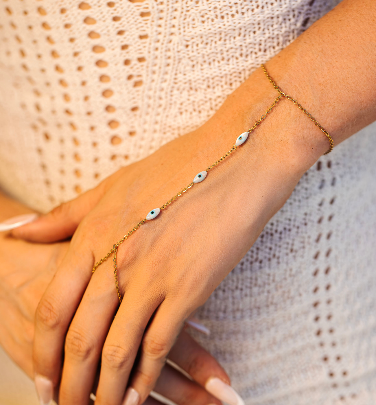 Bransoletka z pierścionkiem złota z okiem proroka - By Dziubeka