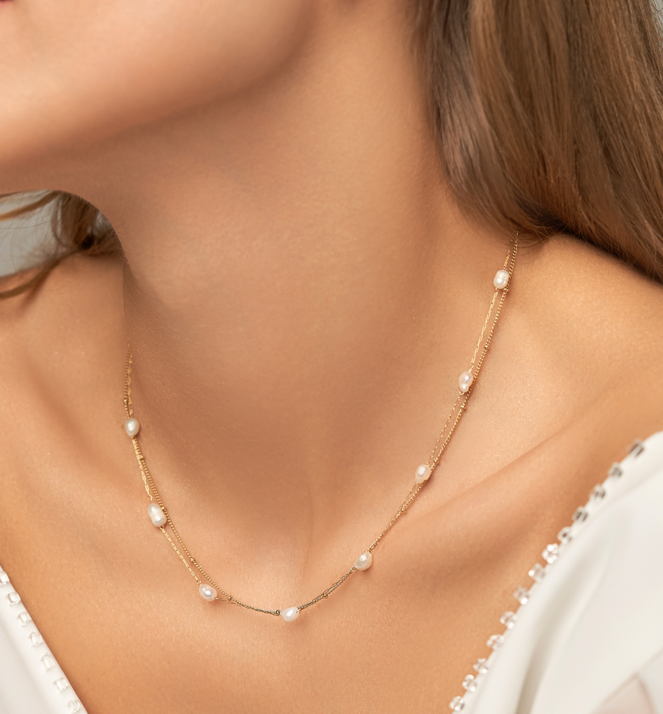 Naszyjnik złoty z perłami Maison - By Dziubeka