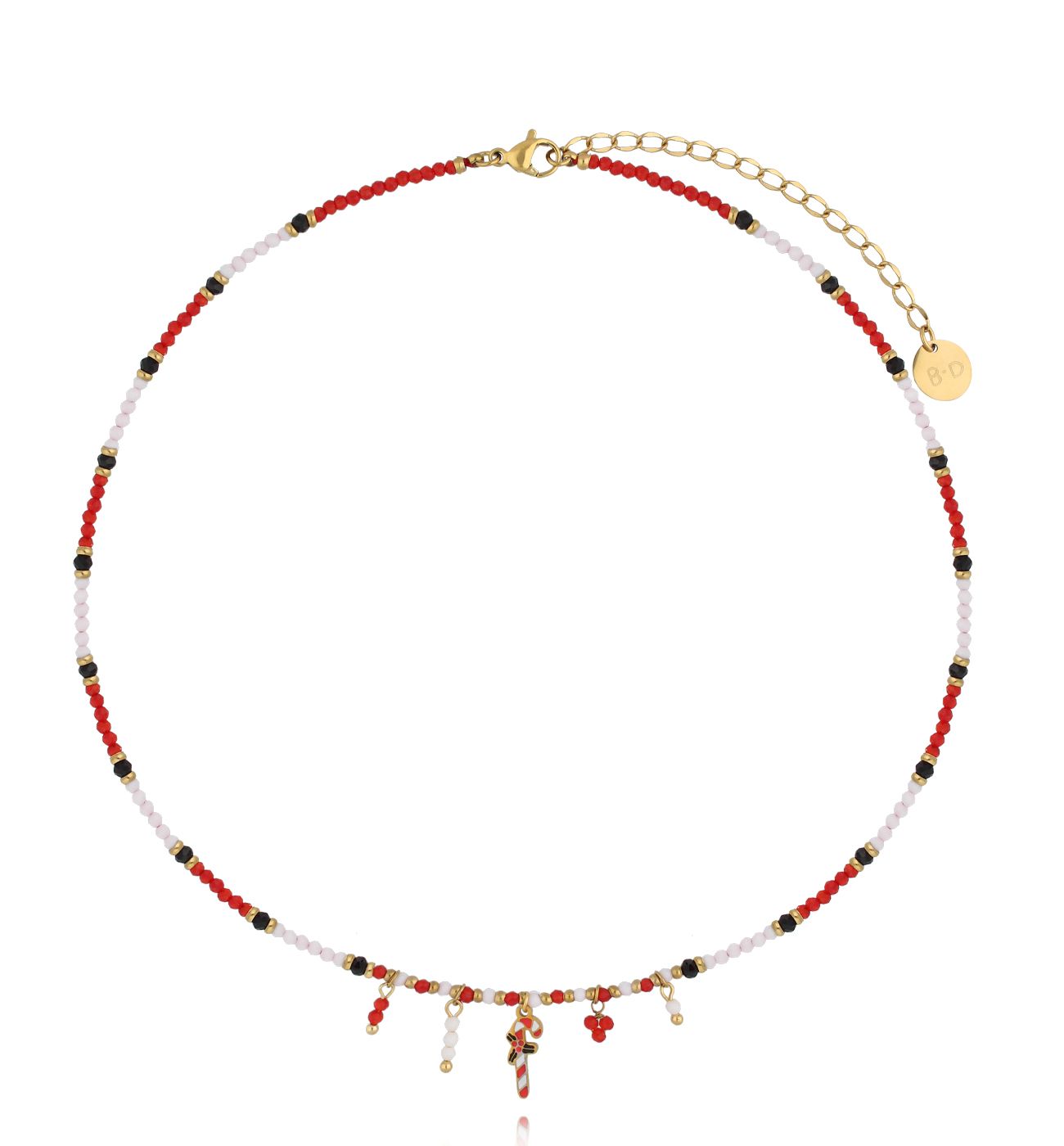 Naszyjnik z czerwonych i białych kamieni ze świątecznymi zawieszkami - By Dziubeka