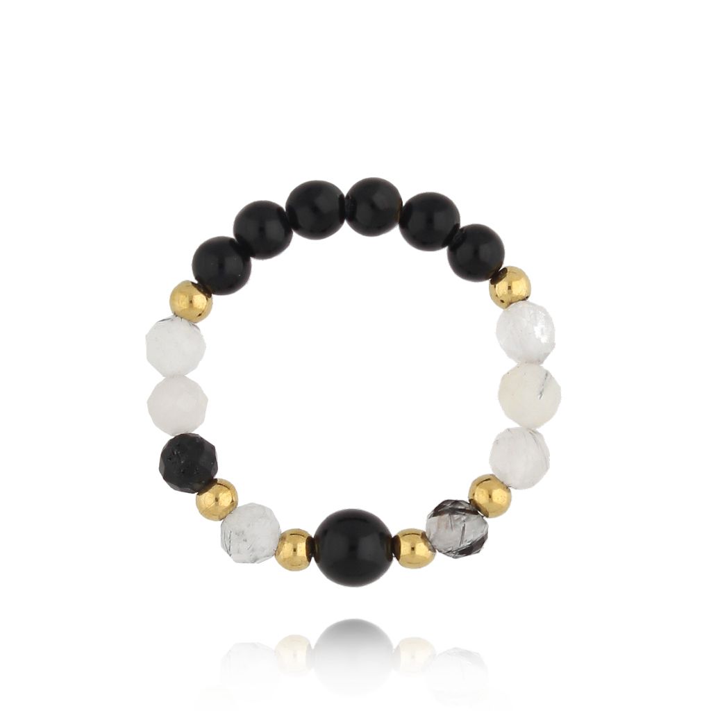 Pierścionek z agatami i kwarcami Black Magic PSC0559 - By Dziubeka