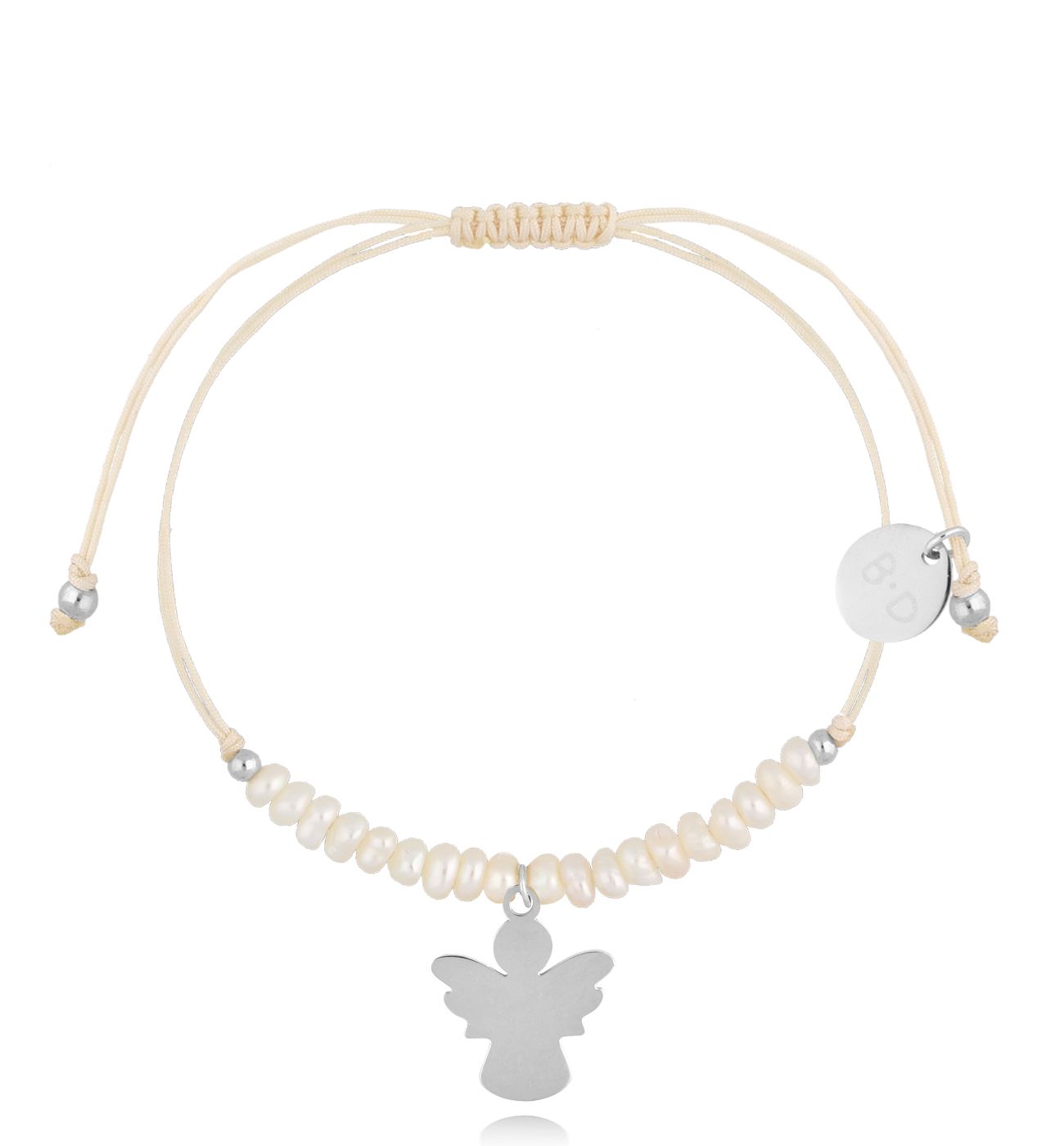 Bransoletka z perełkami i srebrnym aniołkiem Feliz BMT0084