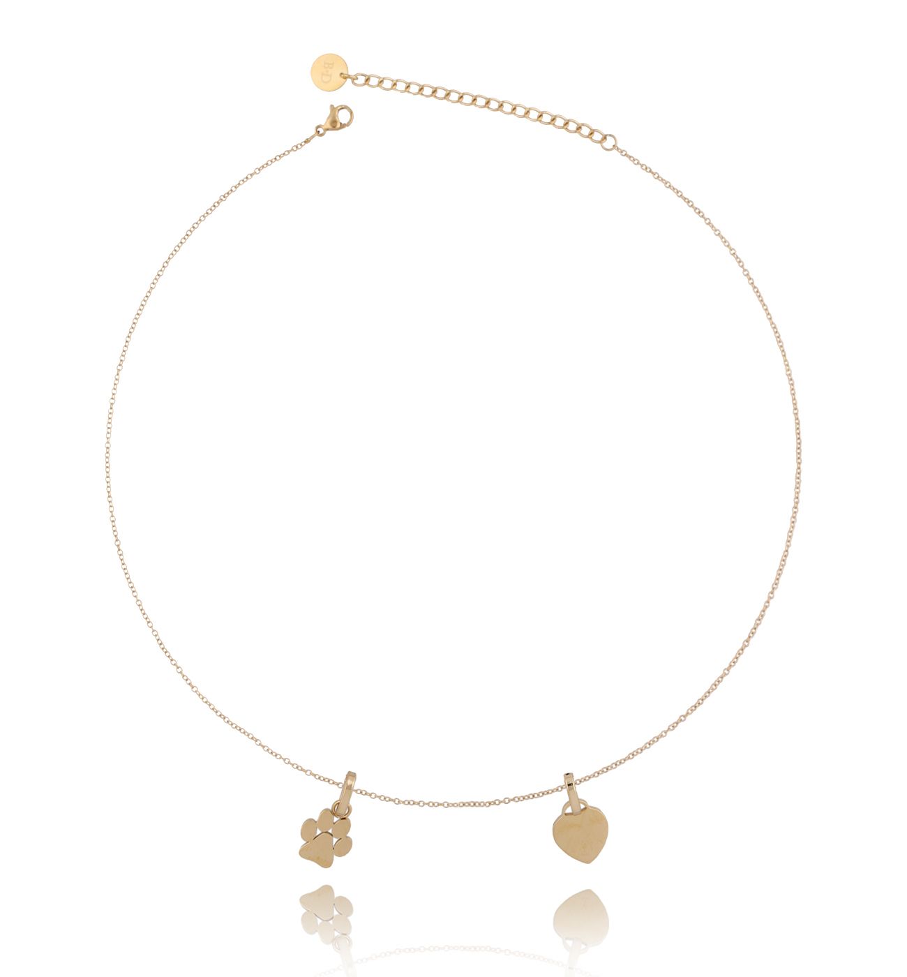 Naszyjnik złoty z łapką i sercem ze stali szlachetnej NPS0006 - By Dziubeka