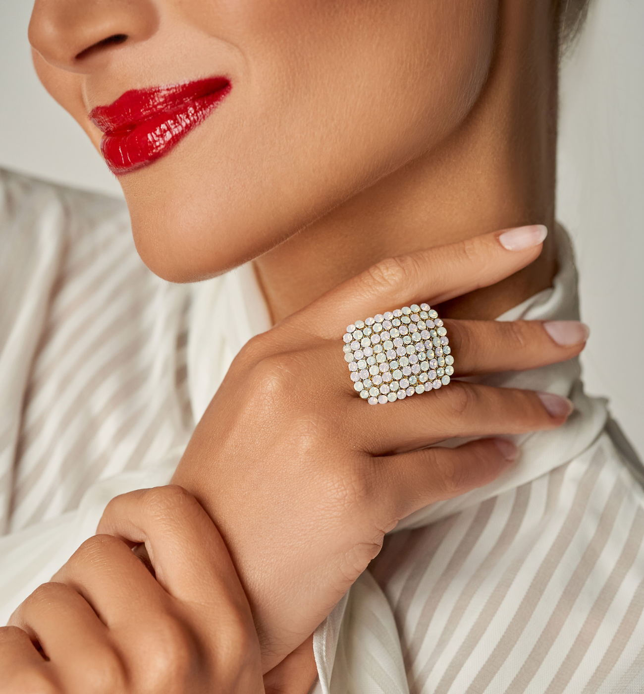 Pierścionek różowy opalizujący Yubiwa PSS0095 - By Dziubeka