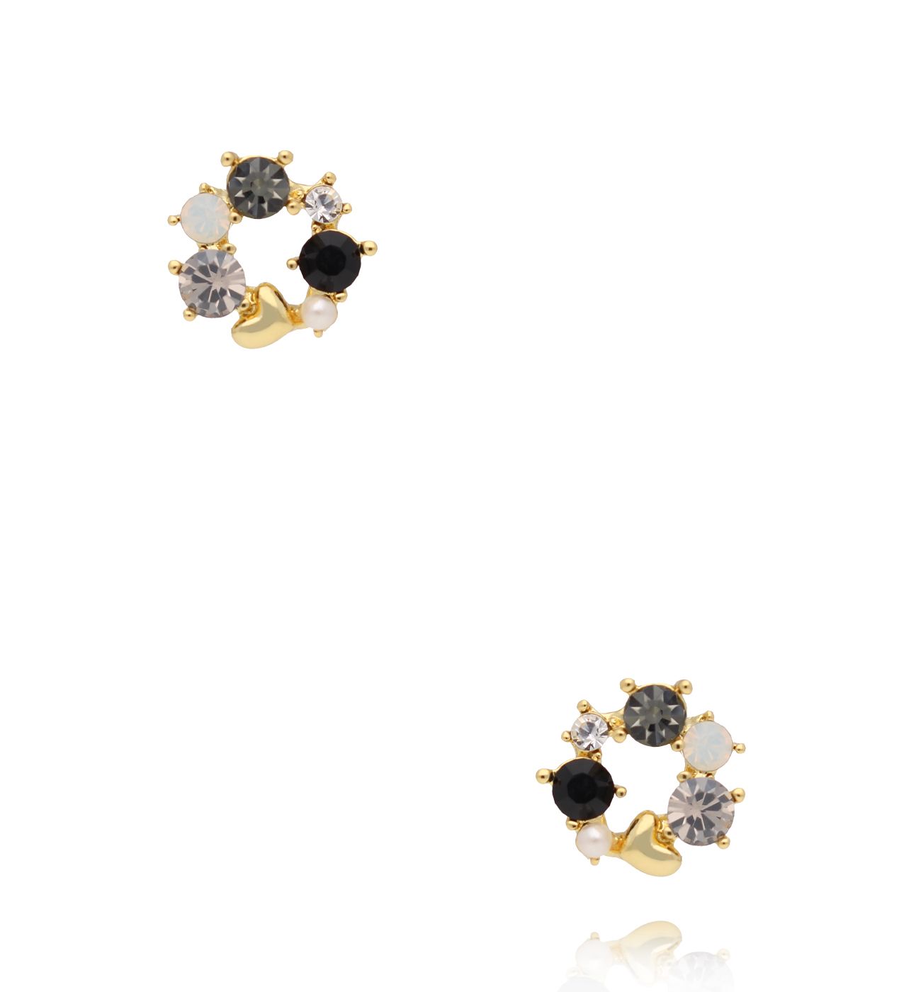 Kolczyki kolorowe kółeczka z cyrkoniami i perełką – klasyczne czarno-białe - By Dziubeka