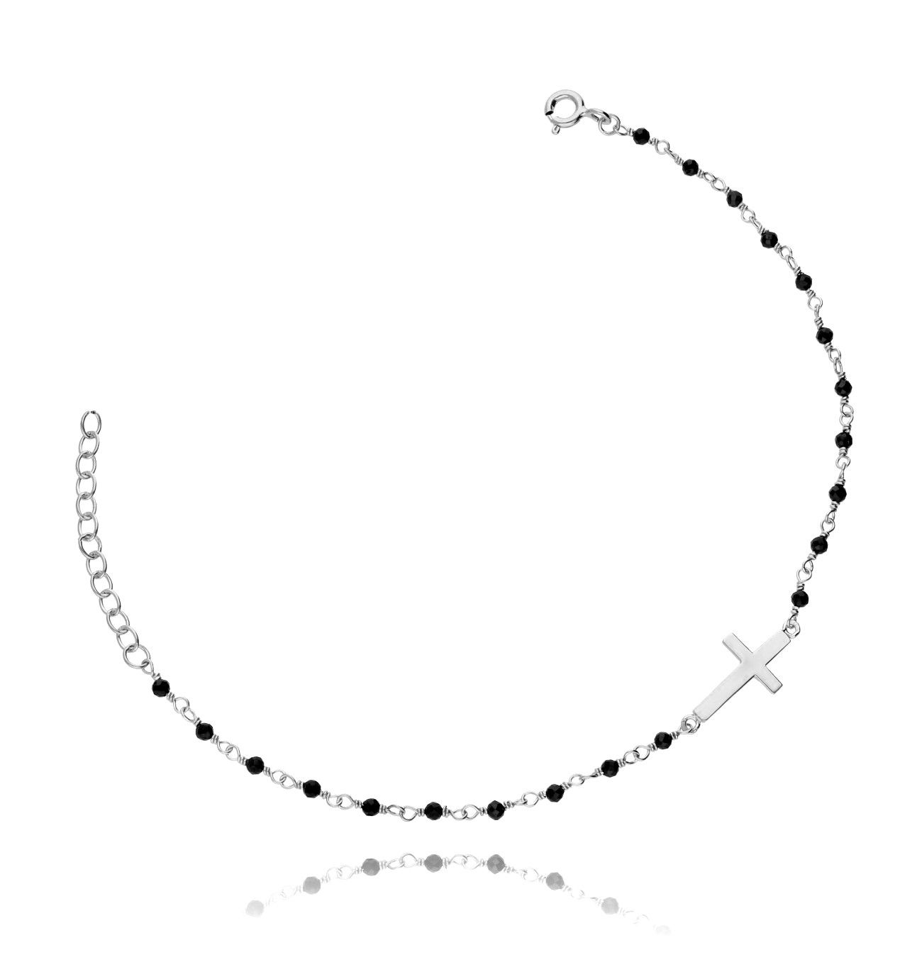 Bransoletka srebrna krzyżyk z kryształkami - By Dziubeka